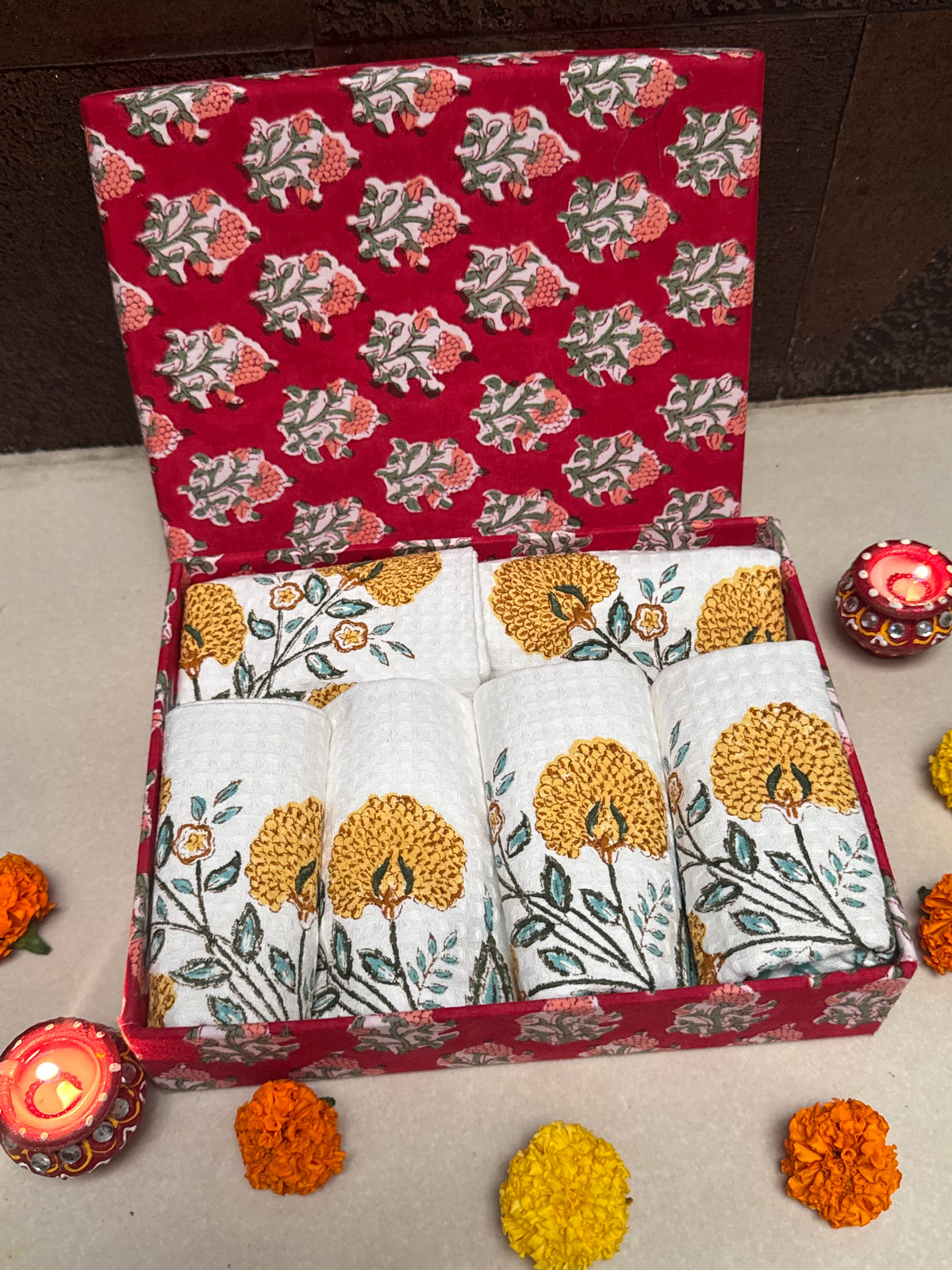 HANDBLOCK PRINTED GIFT BOX - FACE TOWEL SETS