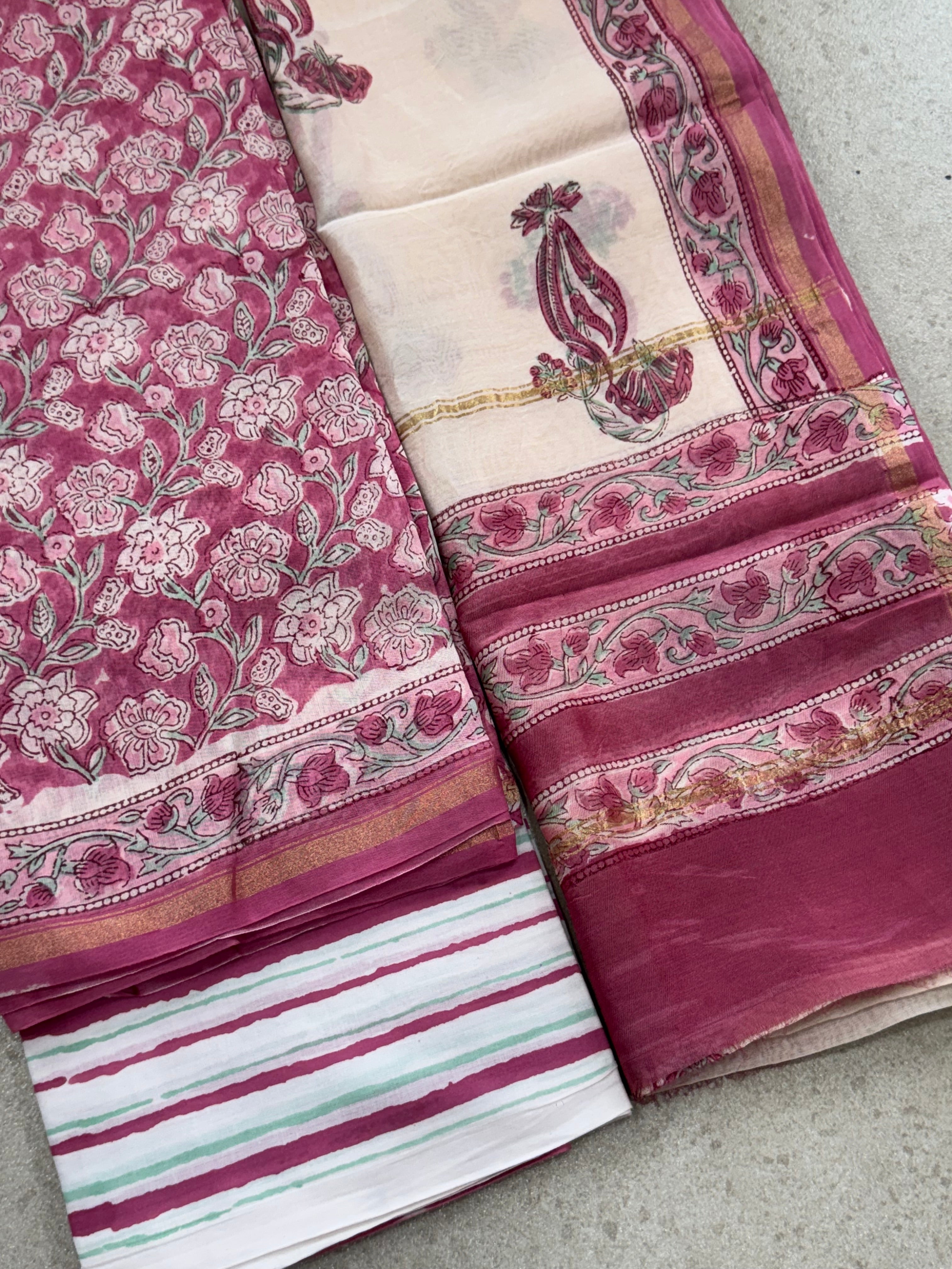 HAND BLOCK PRINTED CHANDERI UNSTITCHED SUIT