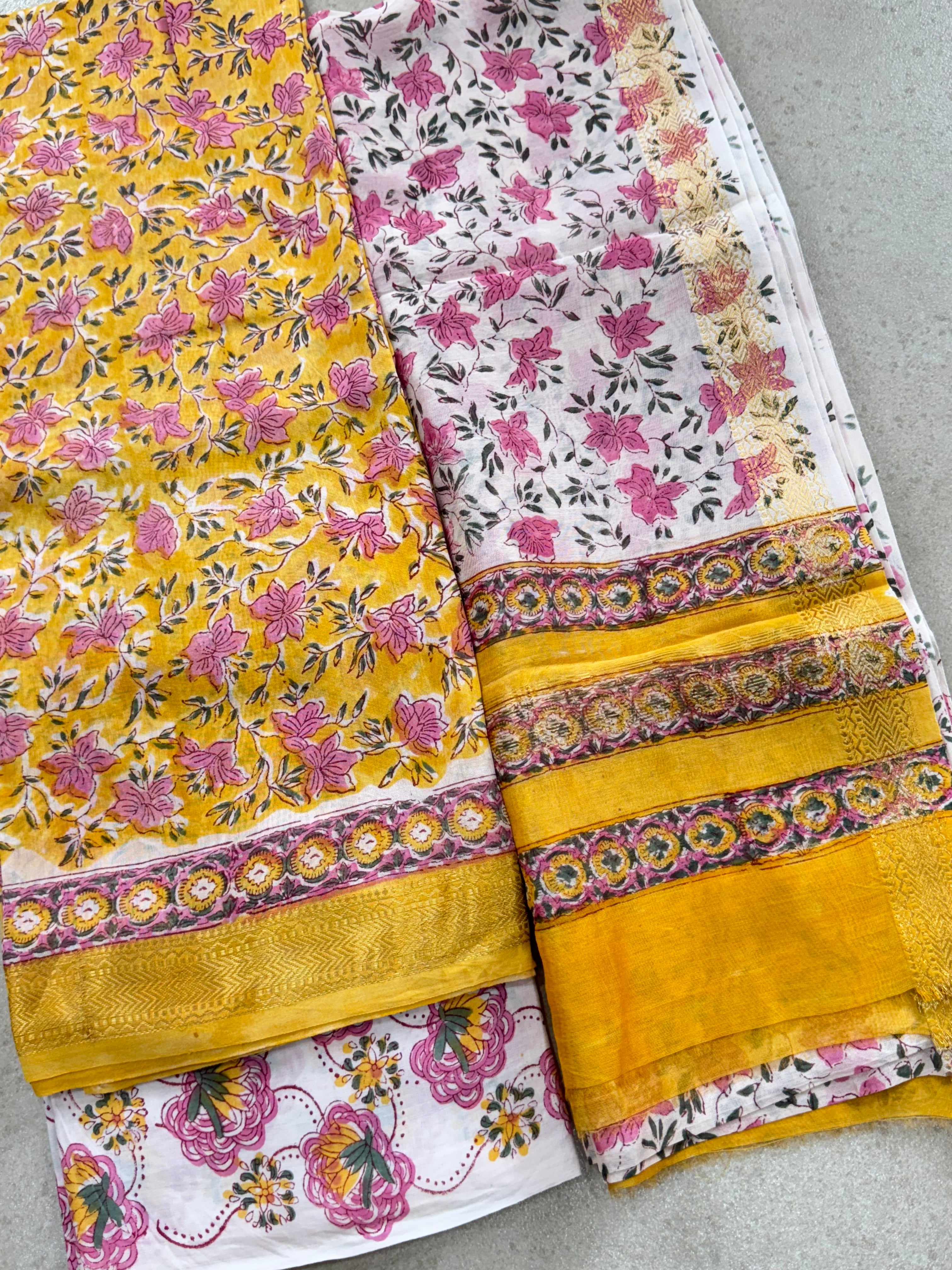 HAND BLOCK PRINTED MAHESHWARI UNSTITCHED SUIT