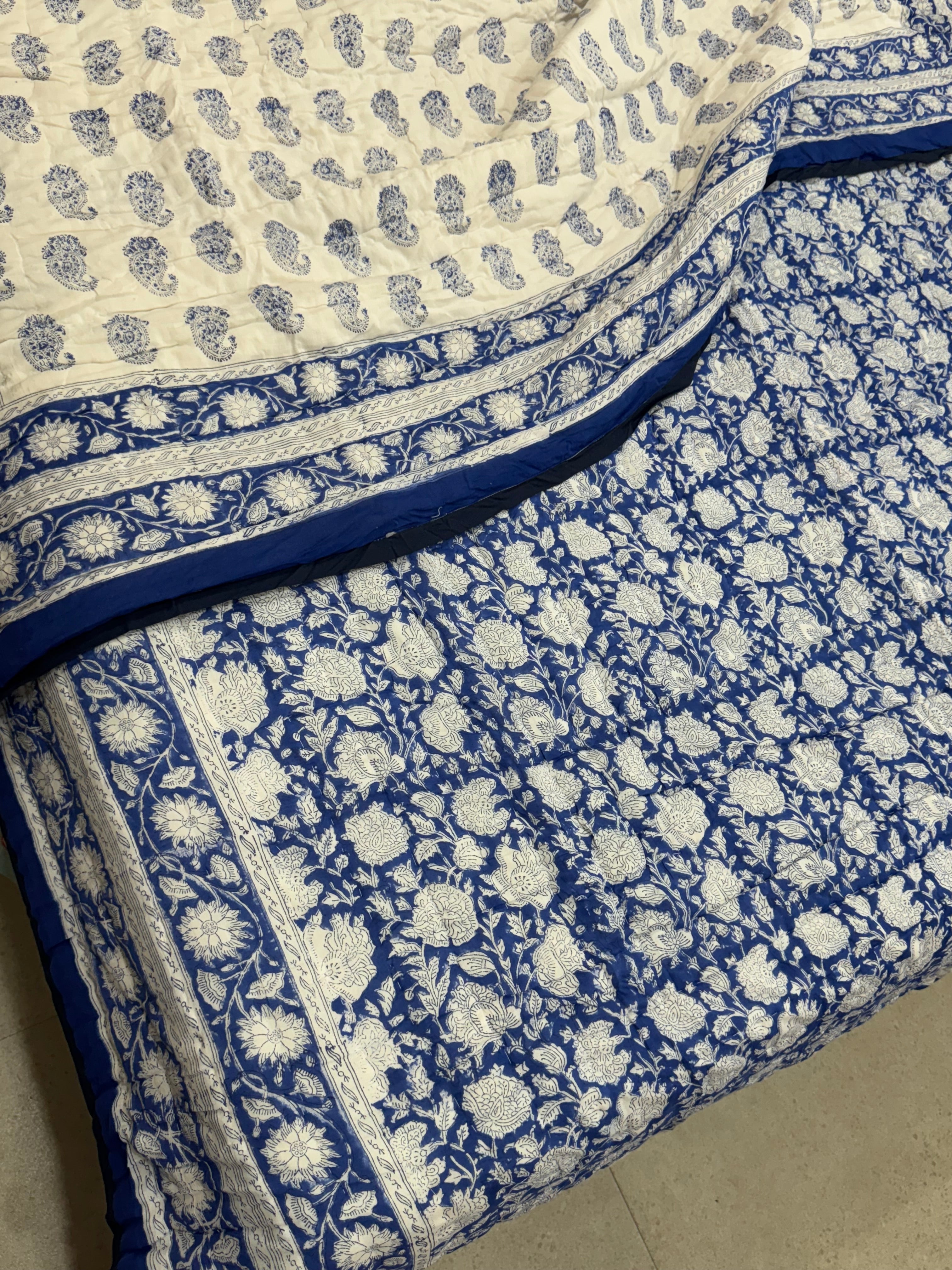 FESTIVE HAND BLOCK PRINTED REVERSIBLE QUILT (SINGLE BED)