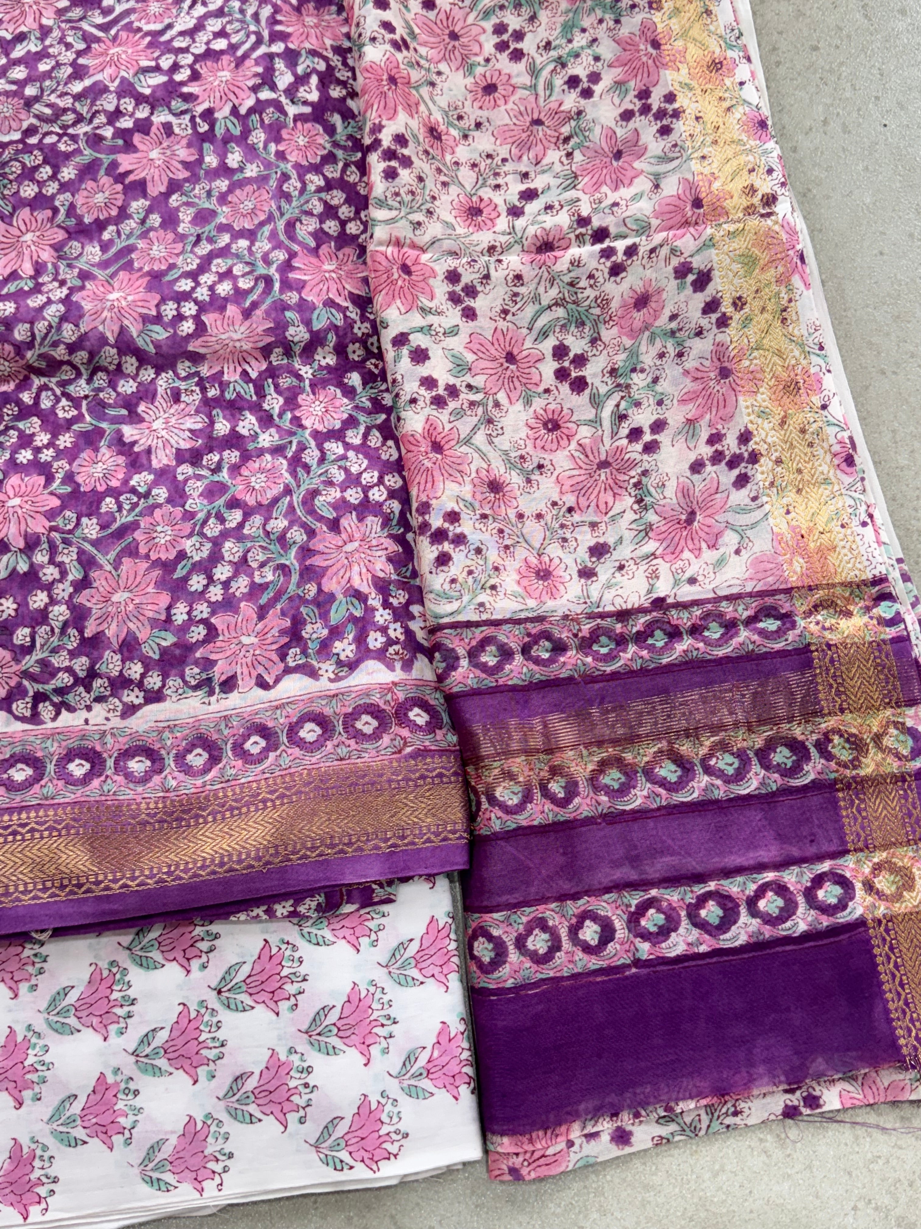 HAND BLOCK PRINTED MAHESHWARI UNSTITCHED SUIT