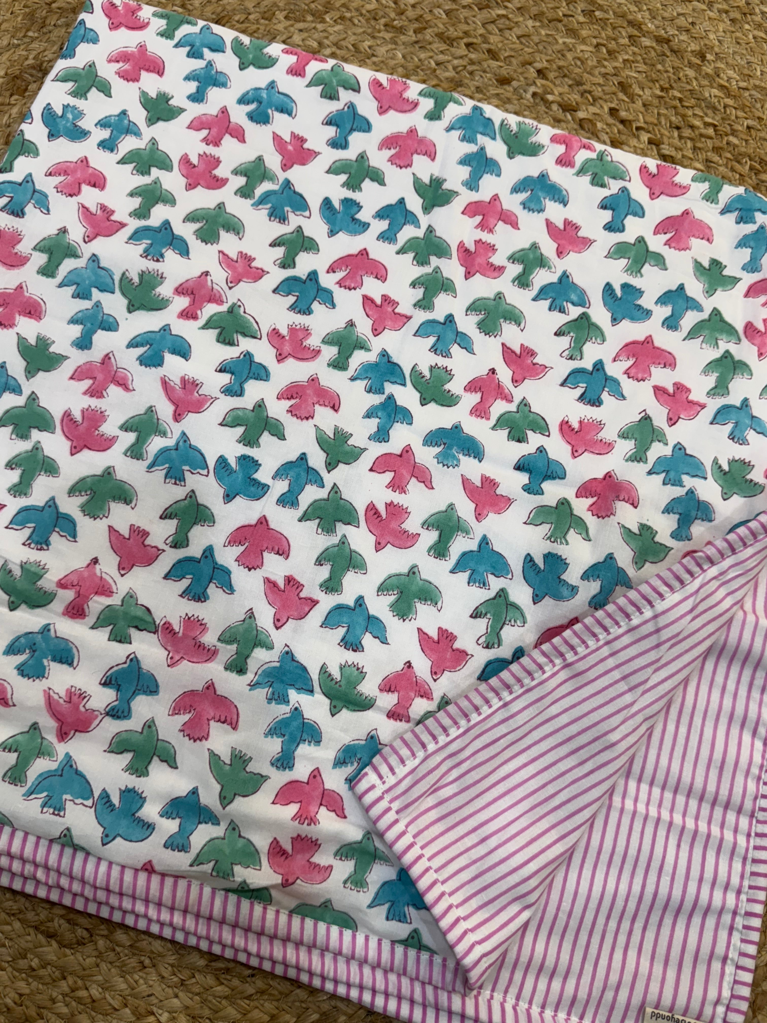 HAND BLOCK BLOCK PRINTED REVERSIBLE MULMUL BABY DOHAR