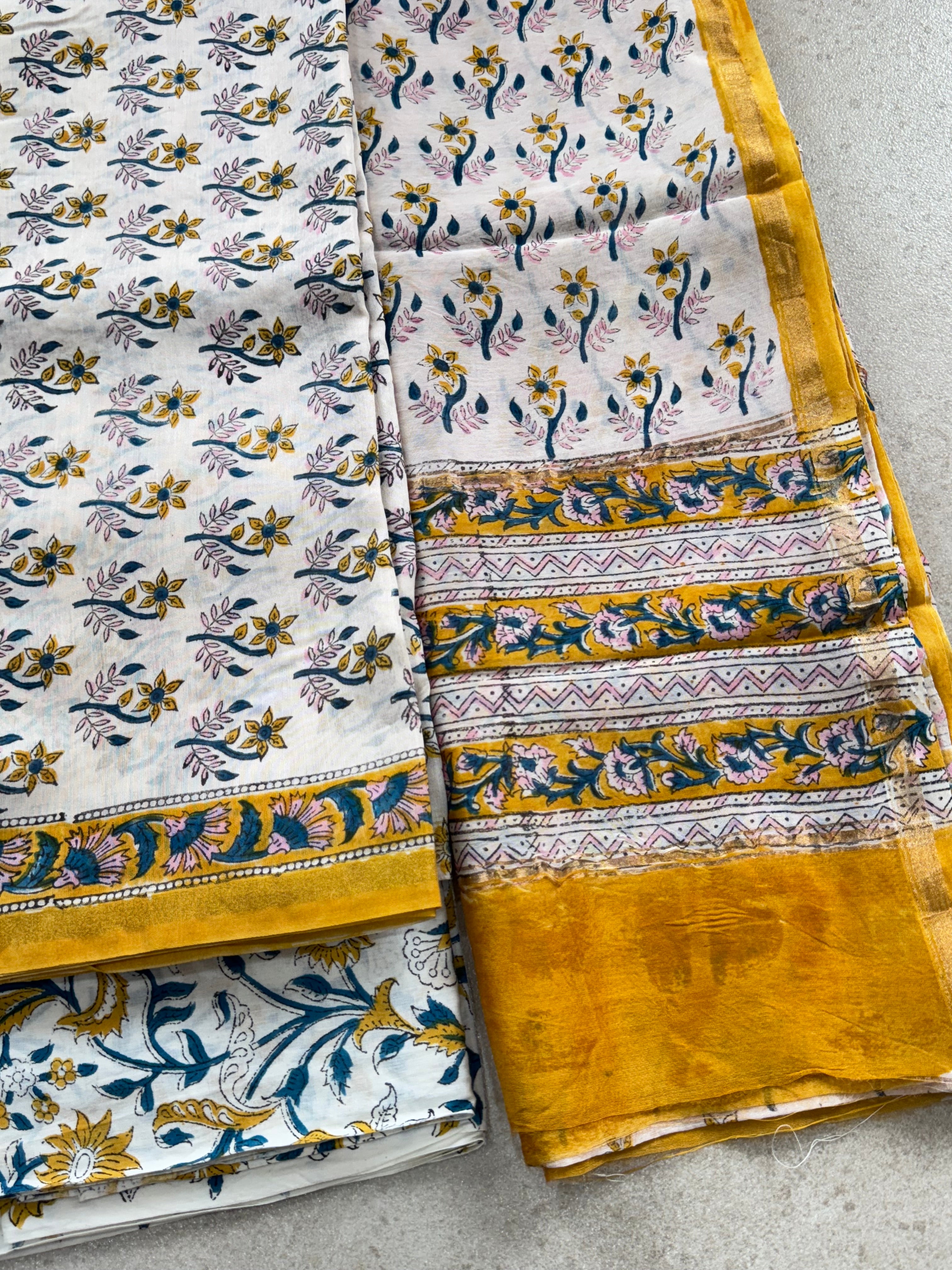 HAND BLOCK PRINTED CHANDERI UNSTITCHED SUIT