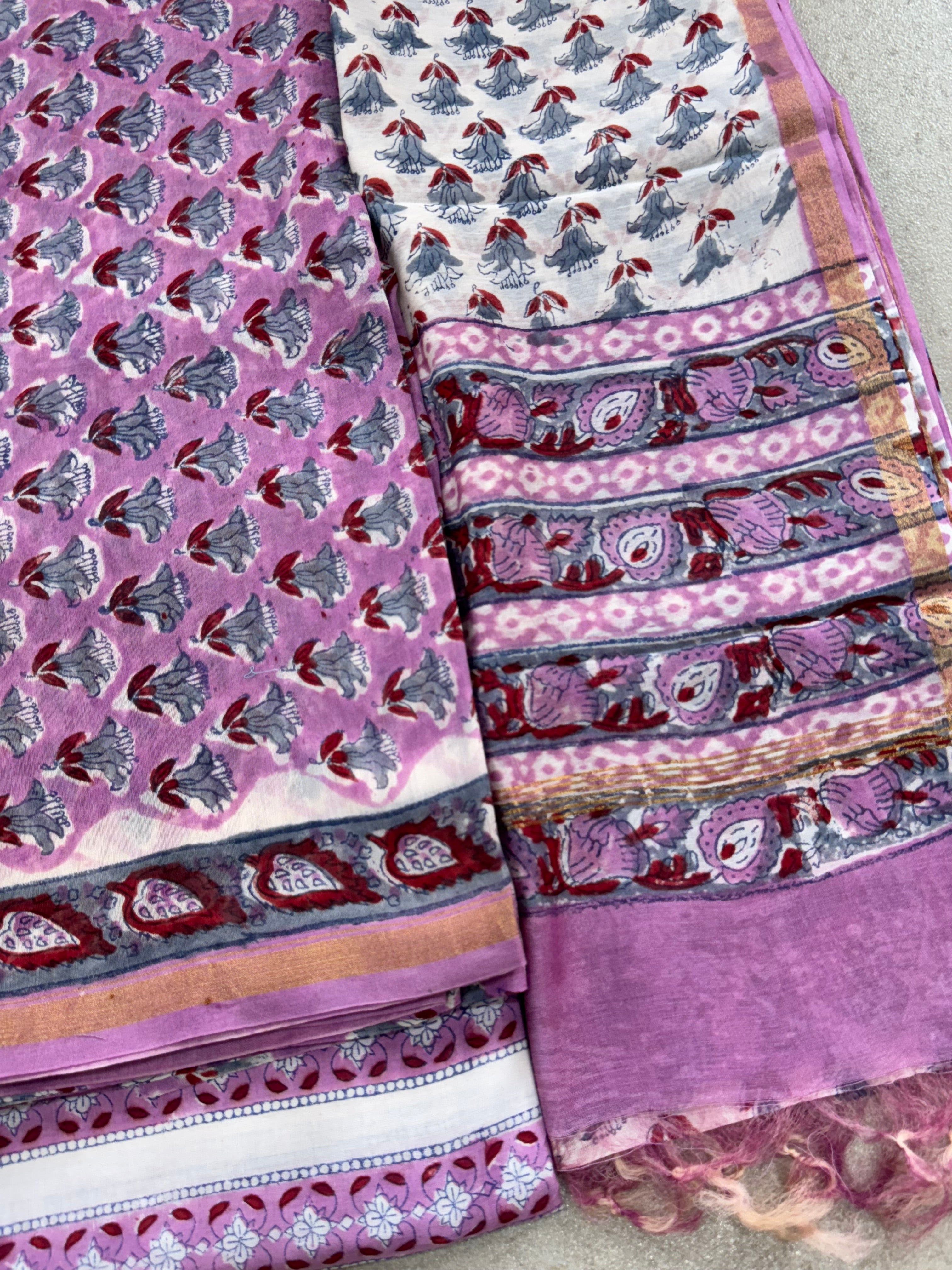 HAND BLOCK PRINTED CHANDERI UNSTITCHED SUIT