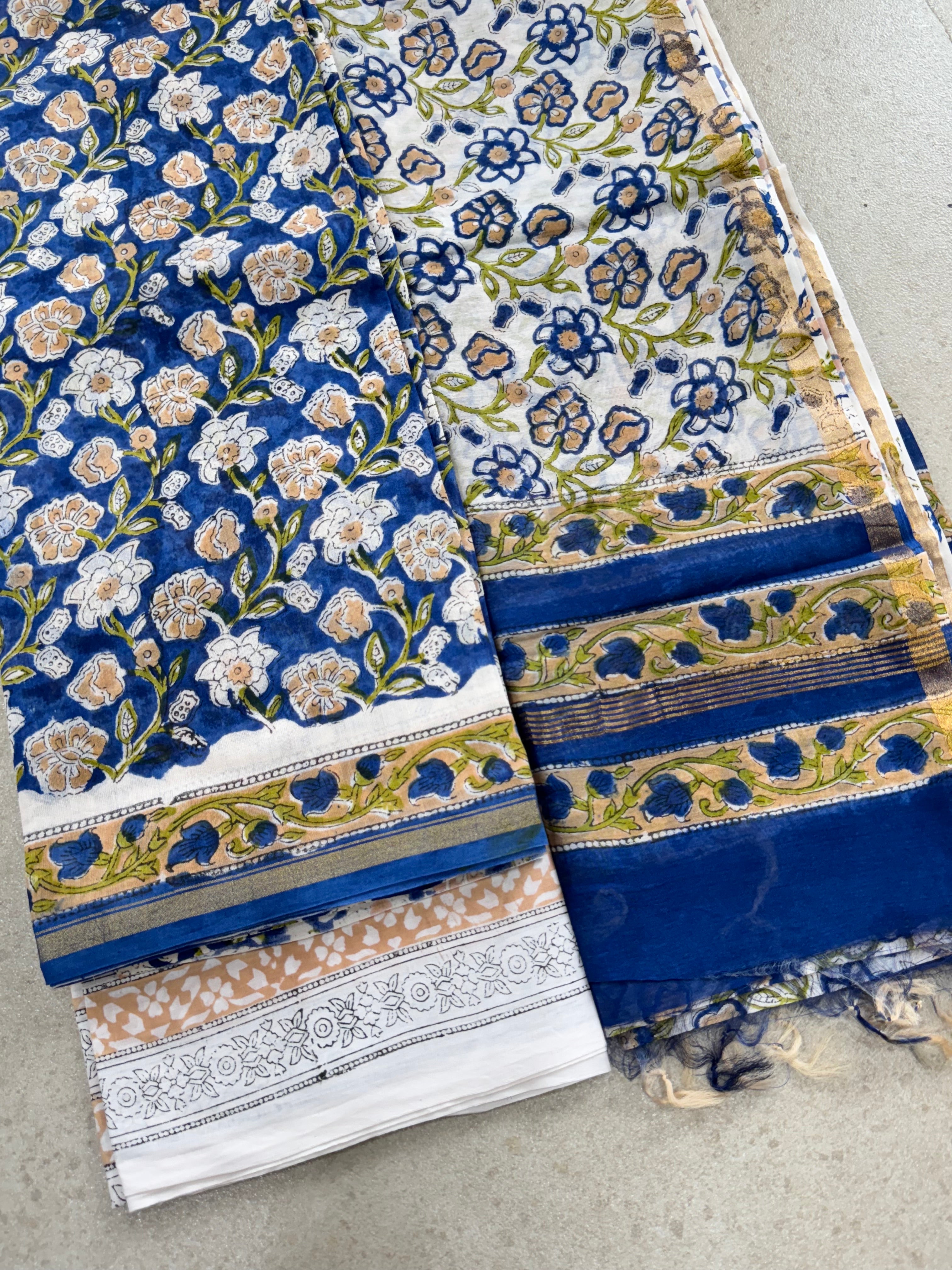HAND BLOCK PRINTED CHANDERI UNSTITCHED SUIT