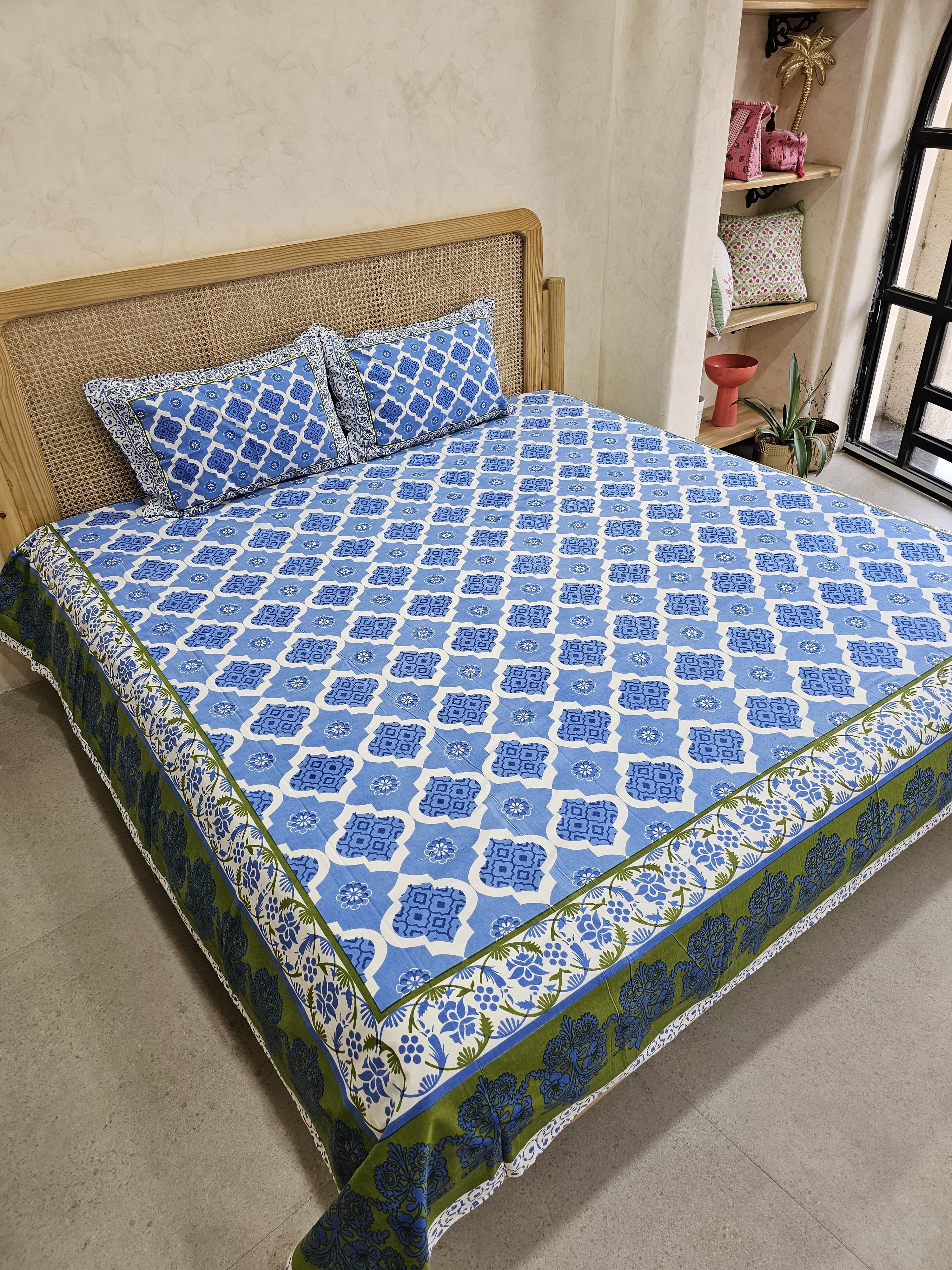 SANSKRITI BEDSHEET WITH TWO REVERSIBLE PILLOW COVERS