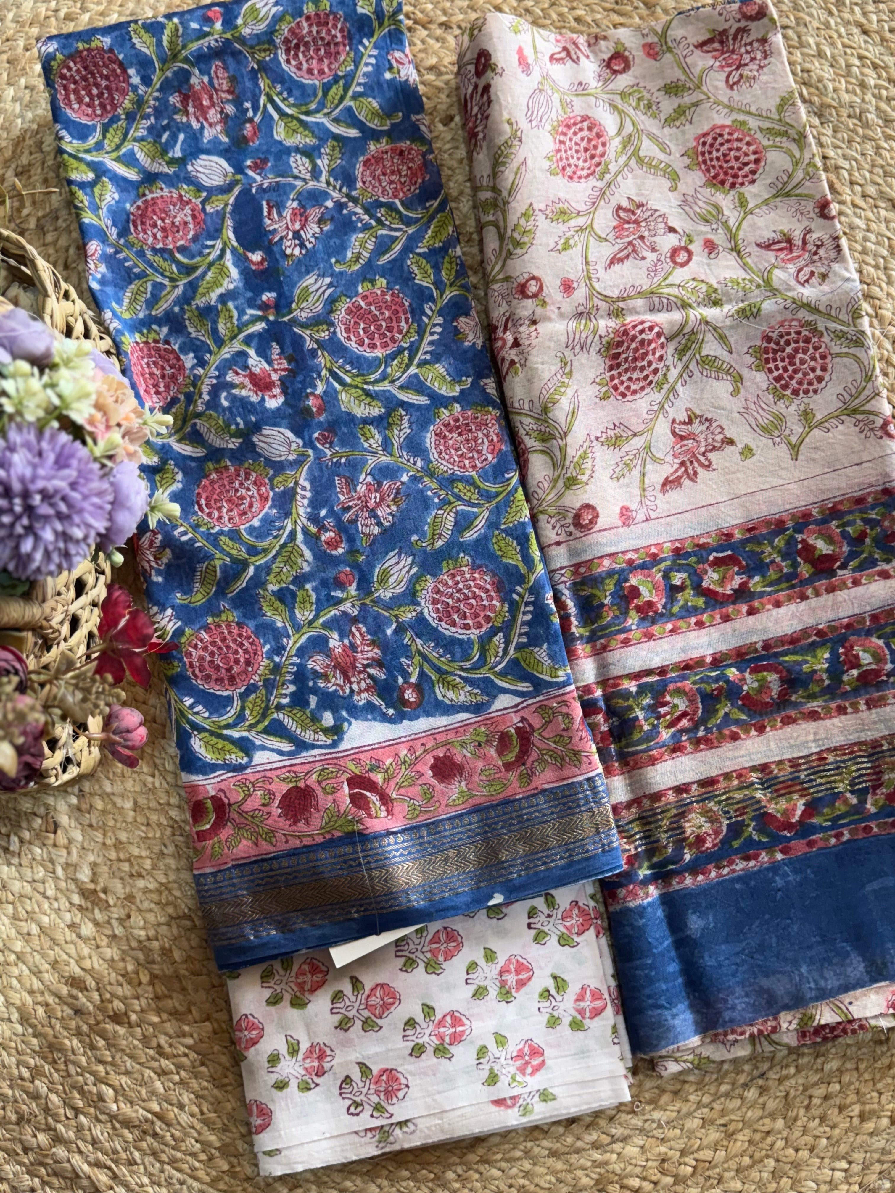 HAND BLOCK PRINTED MAHESHWARI UNSTITCHED SUIT