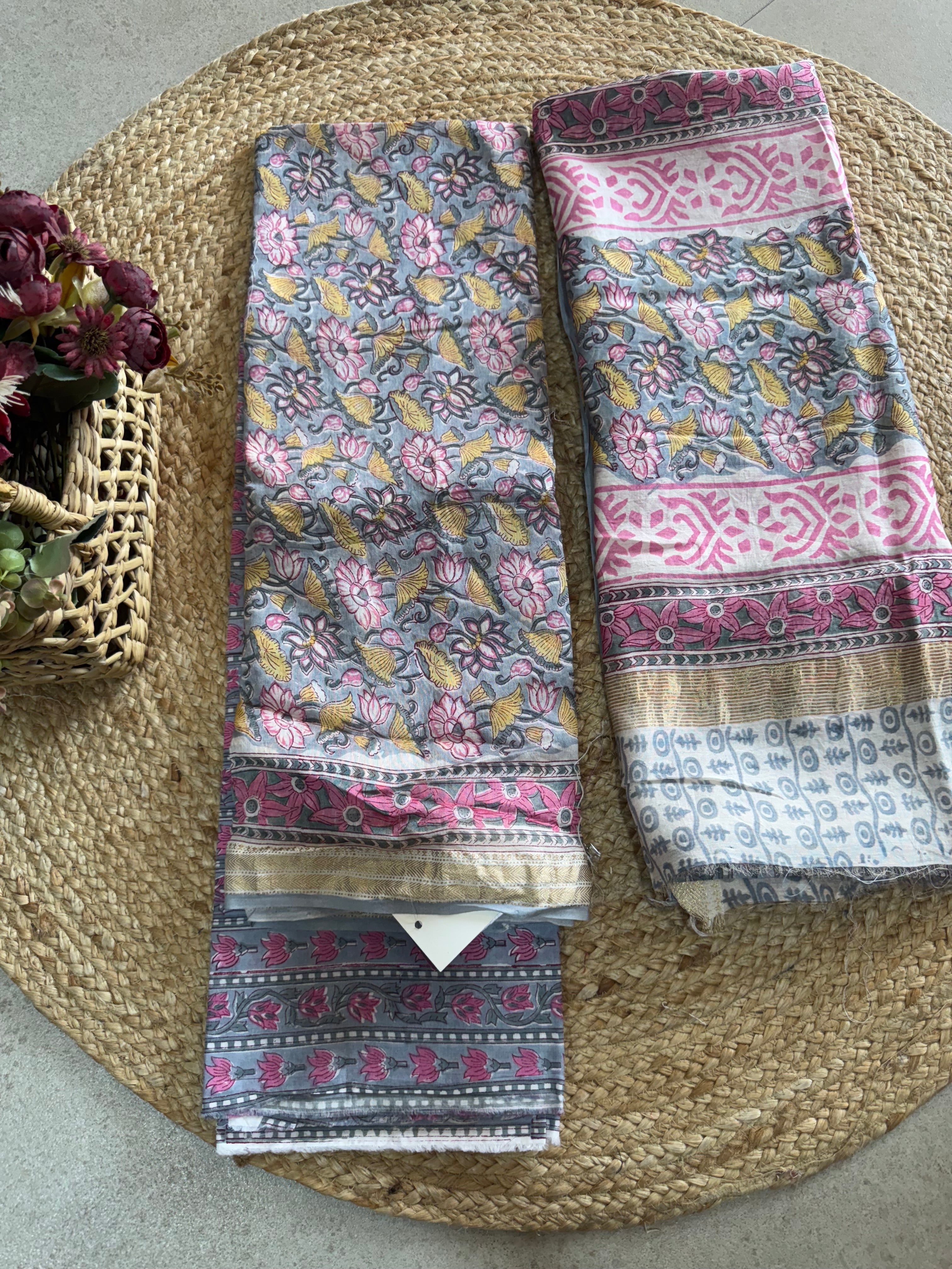 HAND BLOCK PRINTED MAHESHWARI UNSTITCHED SUIT