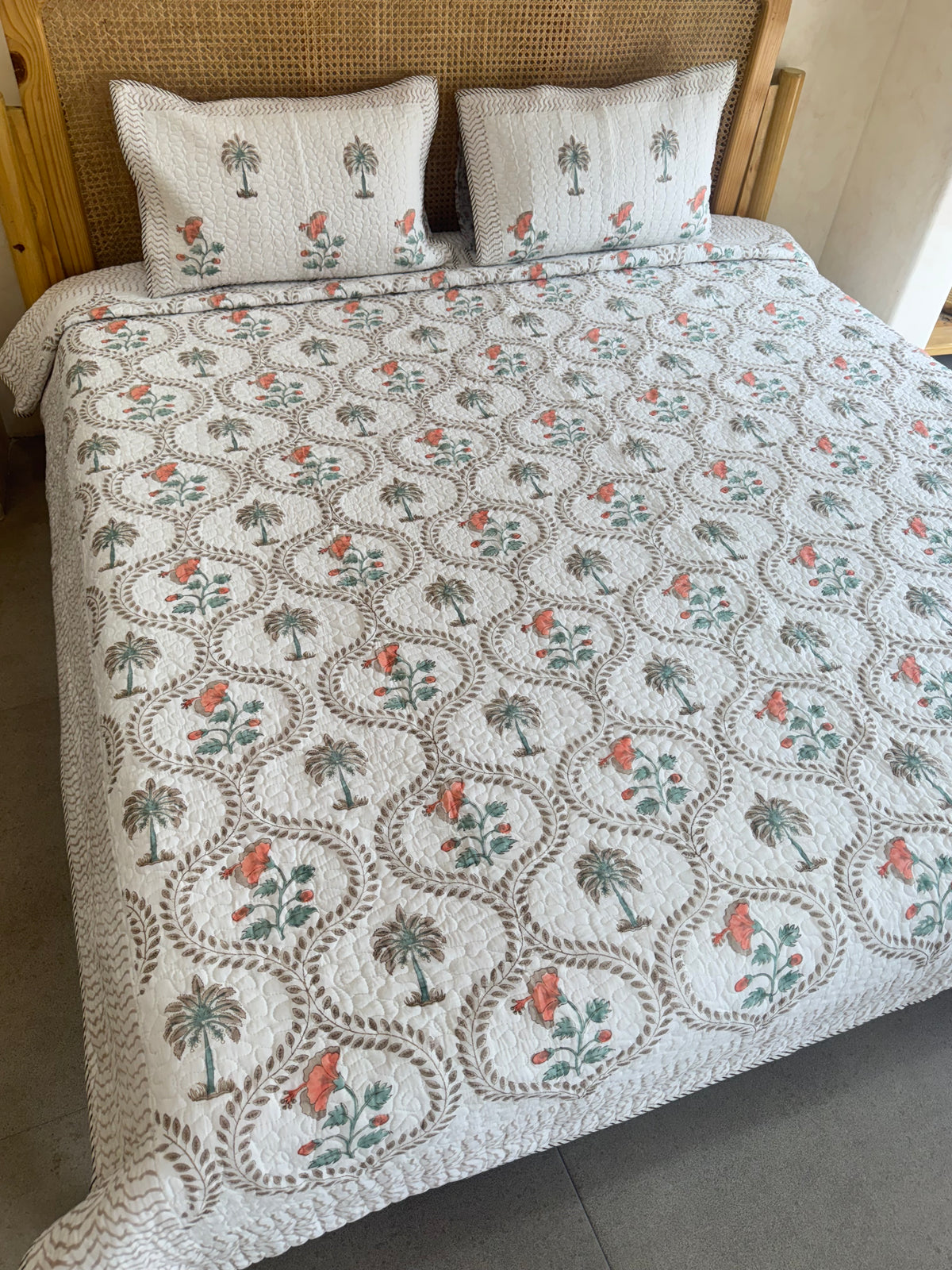 HANDBLOCK PRINTED QUILTED BEDCOVER 90*108 inches