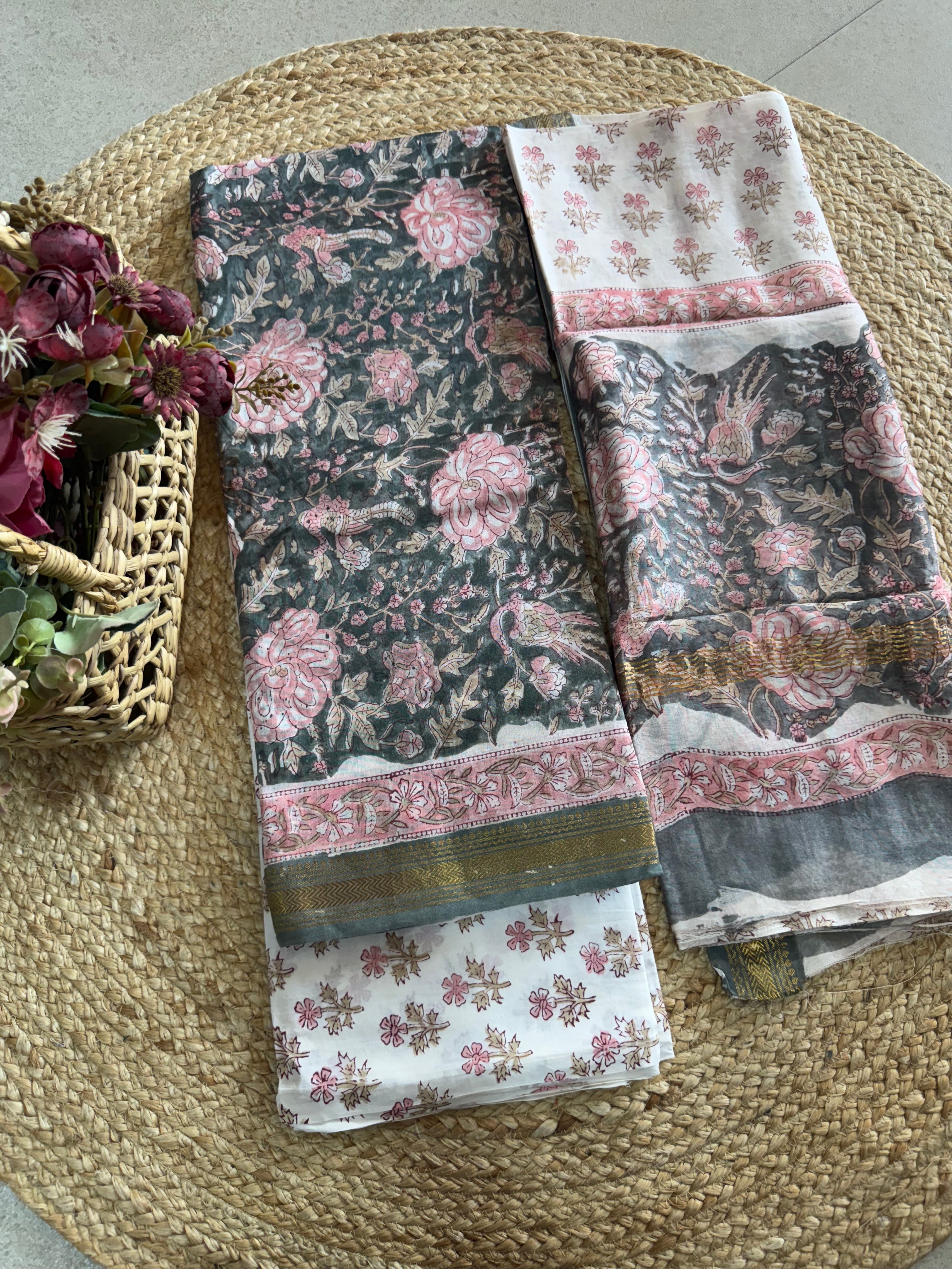 HAND BLOCK PRINTED MAHESHWARI UNSTITCHED SUIT