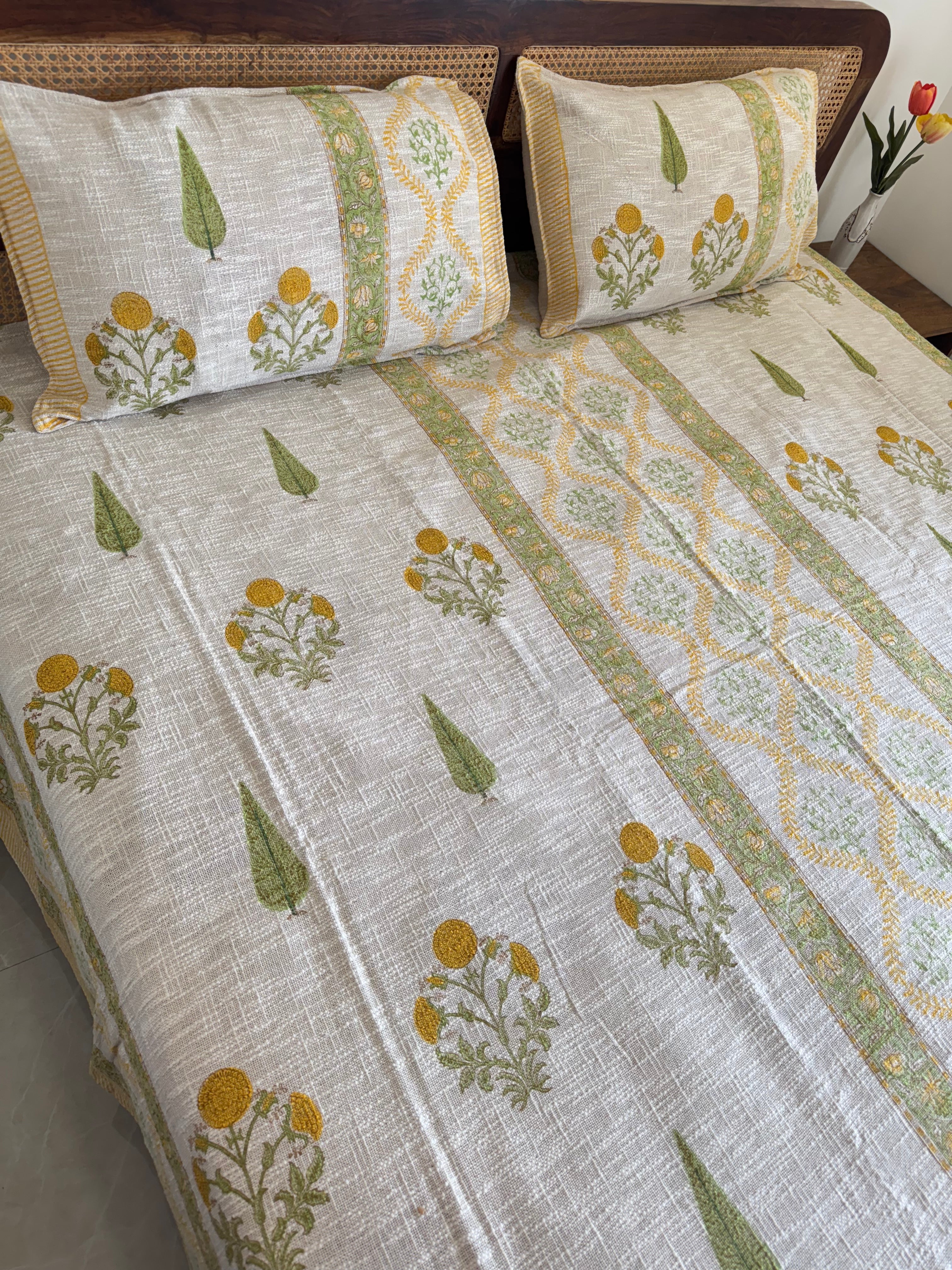 HAND BLOCK PRINTED JUTE BEDCOVER - 108 by 108 INCHES