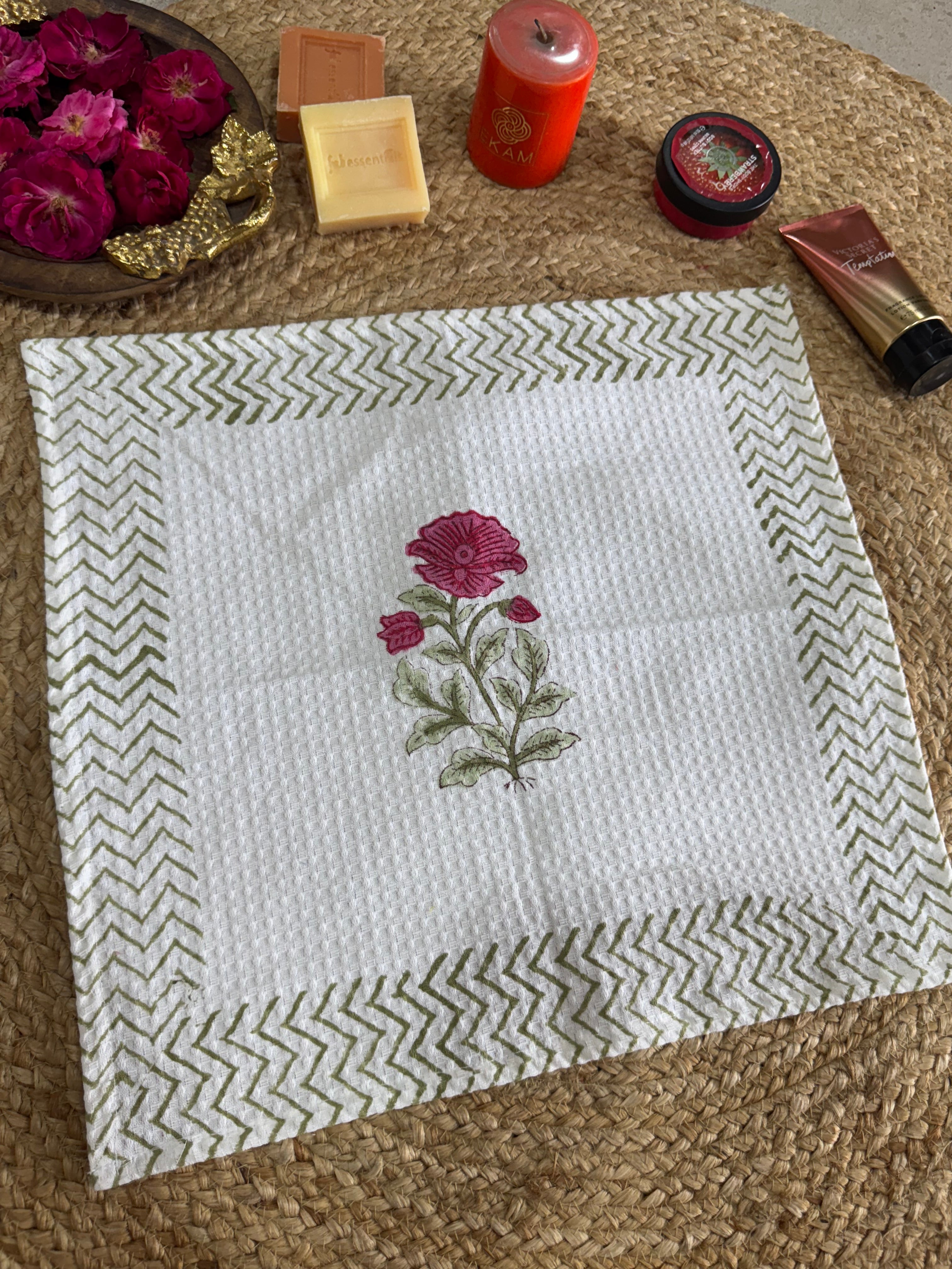 A PAIR OF HANDBLOCK PRINTED NAPKINS