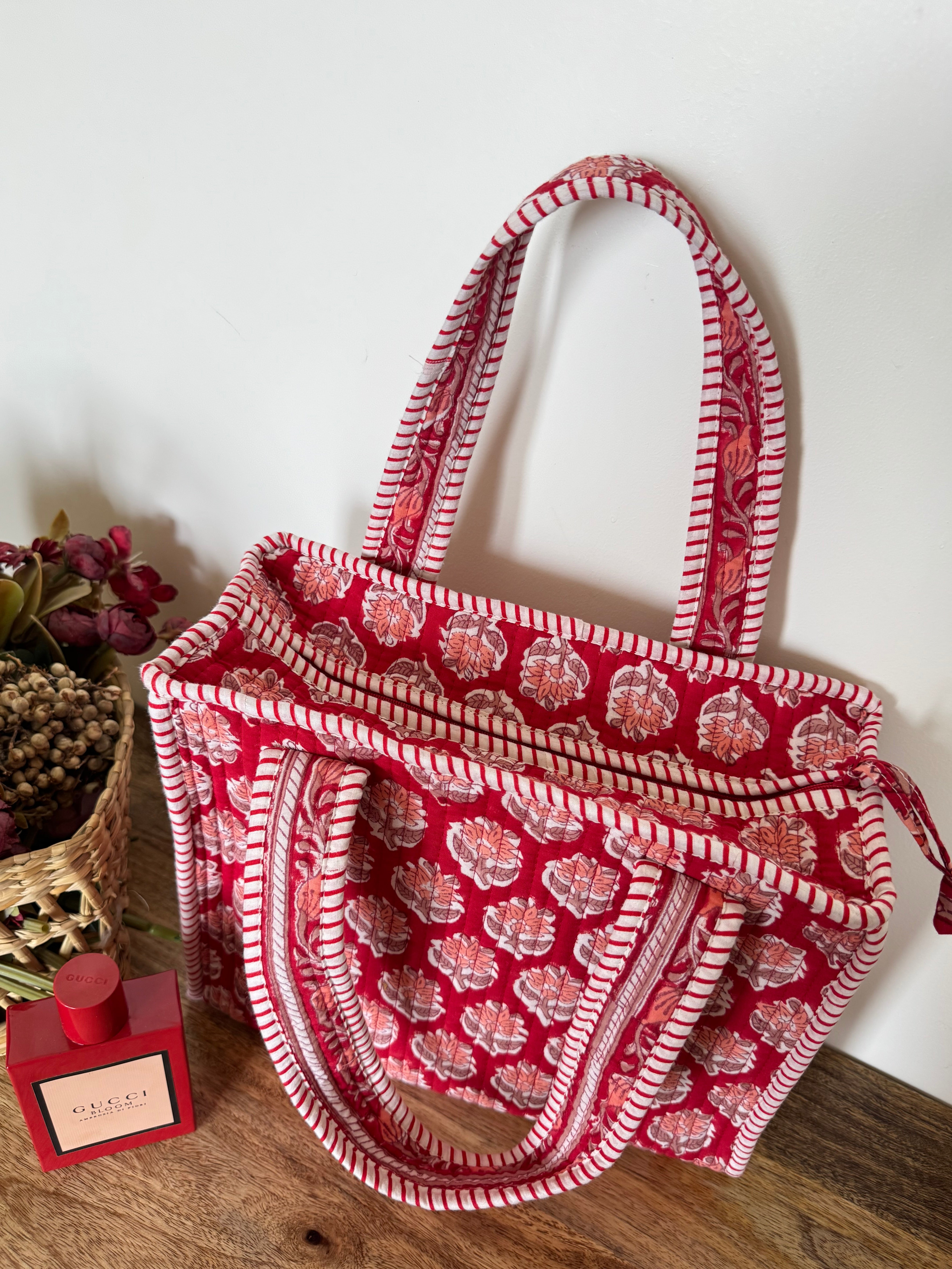 REVERSIBLE MINI TOTE BAG WITH MATCHING FLAT POUCH SET