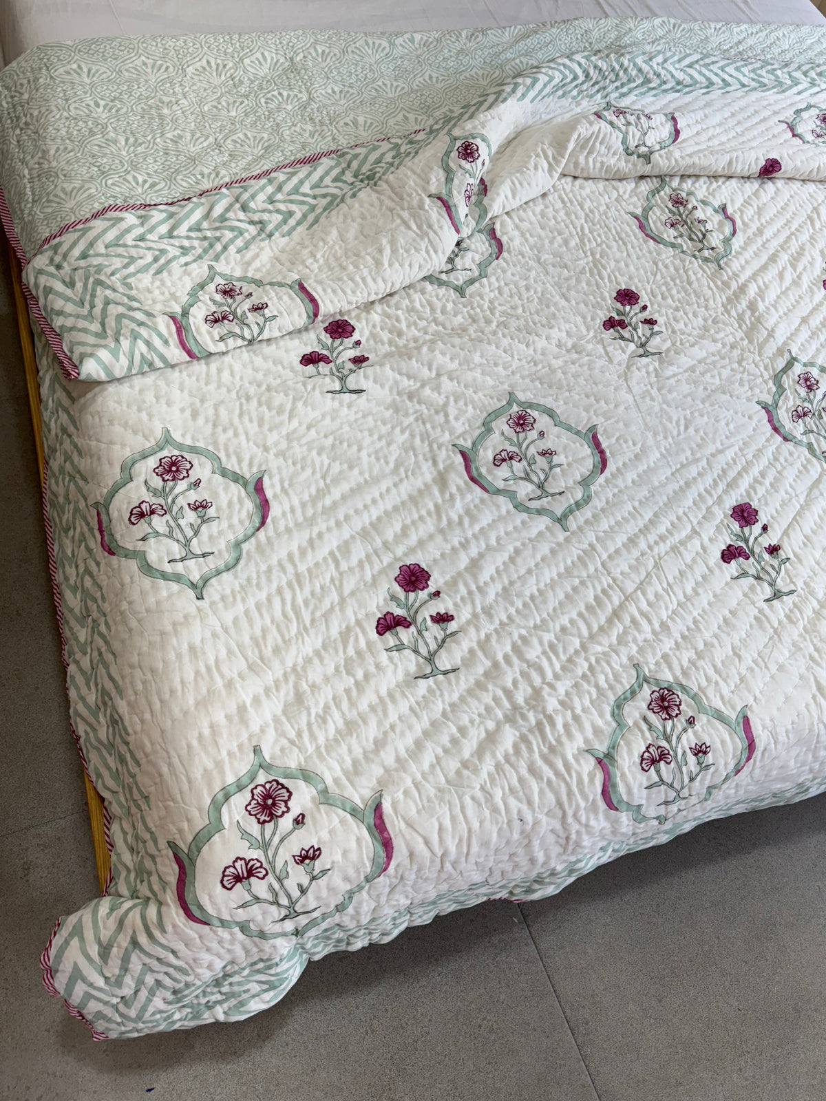 HAND BLOCK PRINTED REVERSIBLE QUILT (DOUBLE BED)