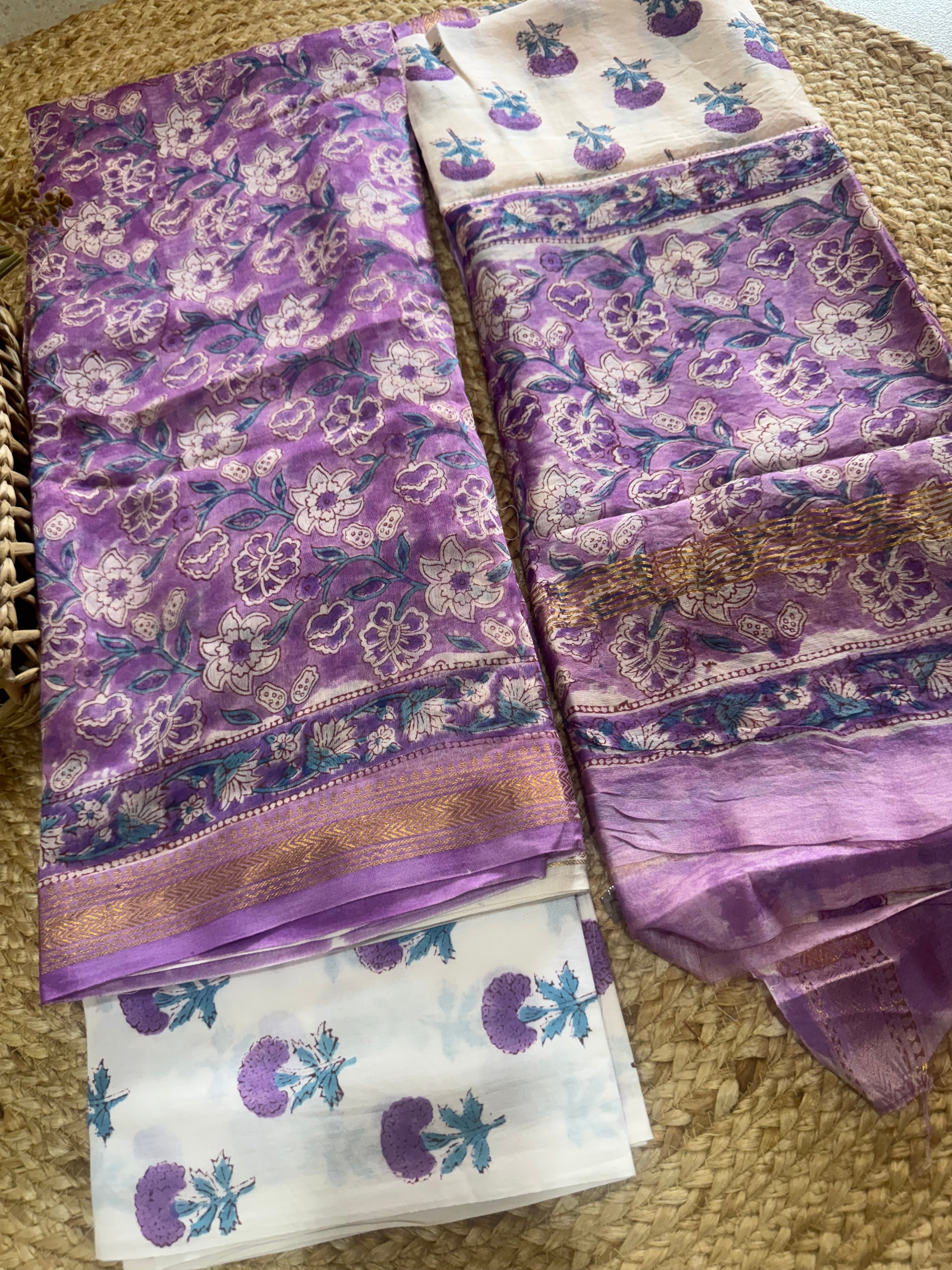 HAND BLOCK PRINTED MAHESHWARI UNSTITCHED SUIT