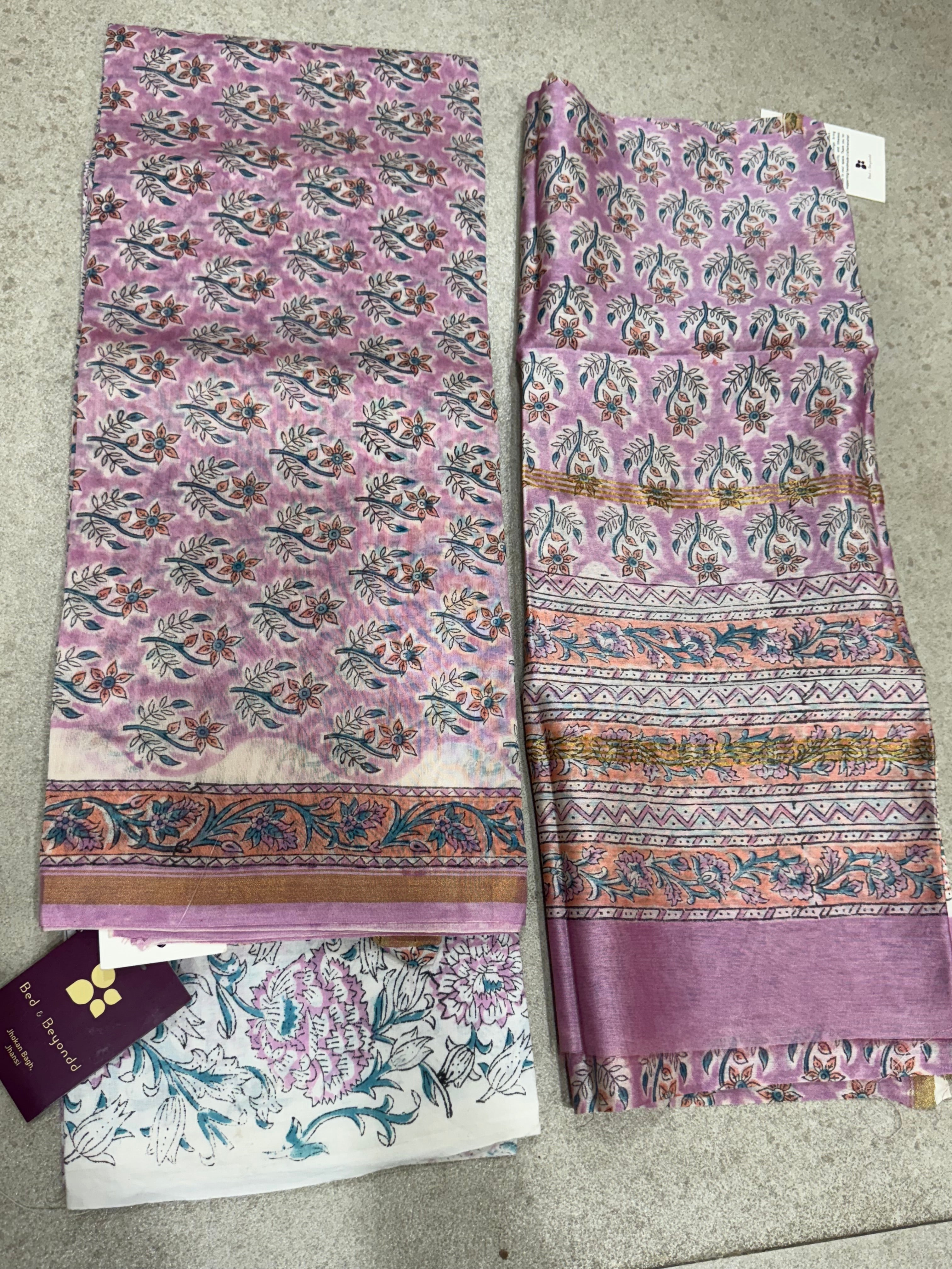 HAND BLOCK PRINTED CHANDERI UNSTITCHED SUIT