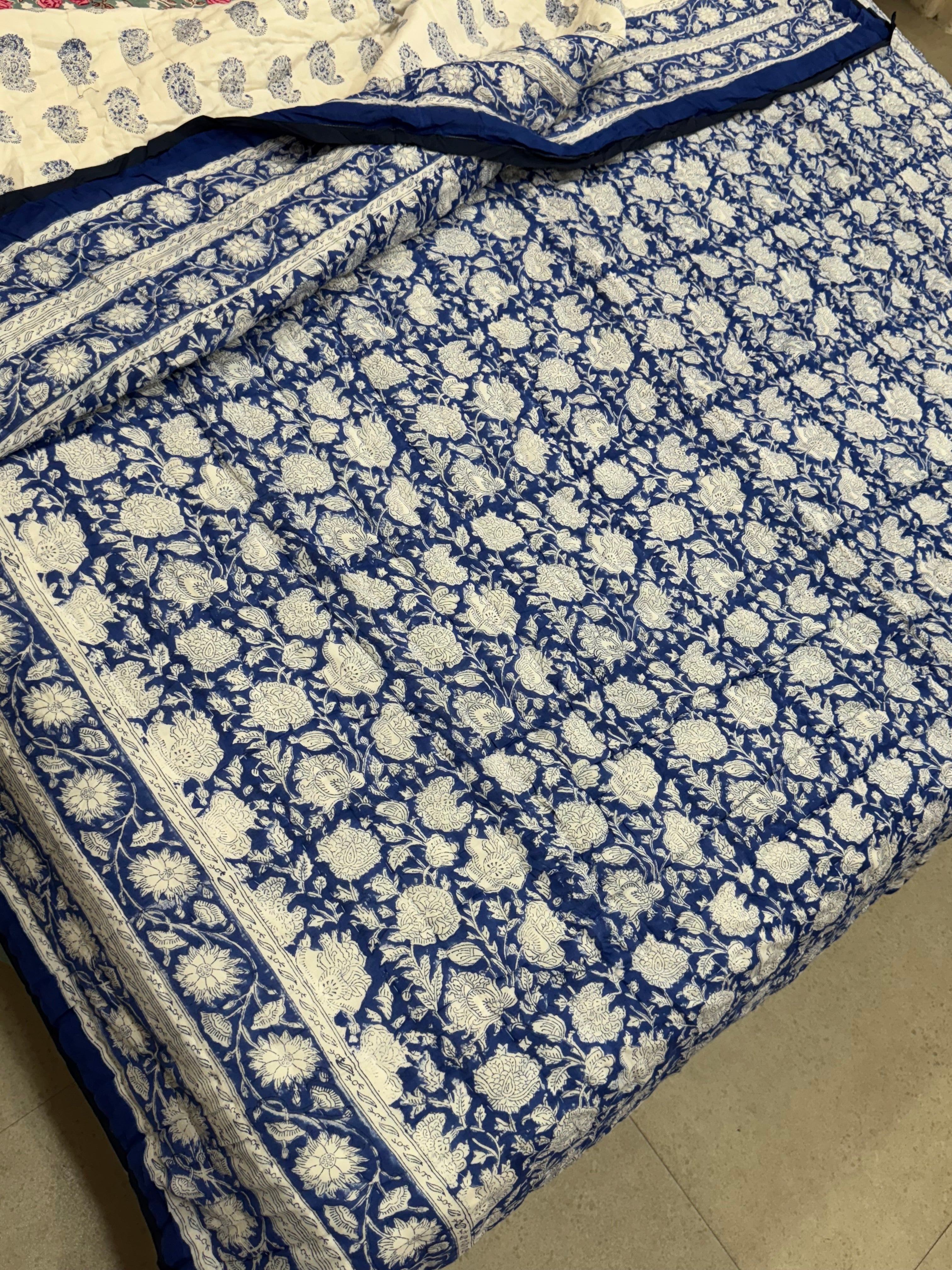 FESTIVE HAND BLOCK PRINTED REVERSIBLE QUILT (SINGLE BED)