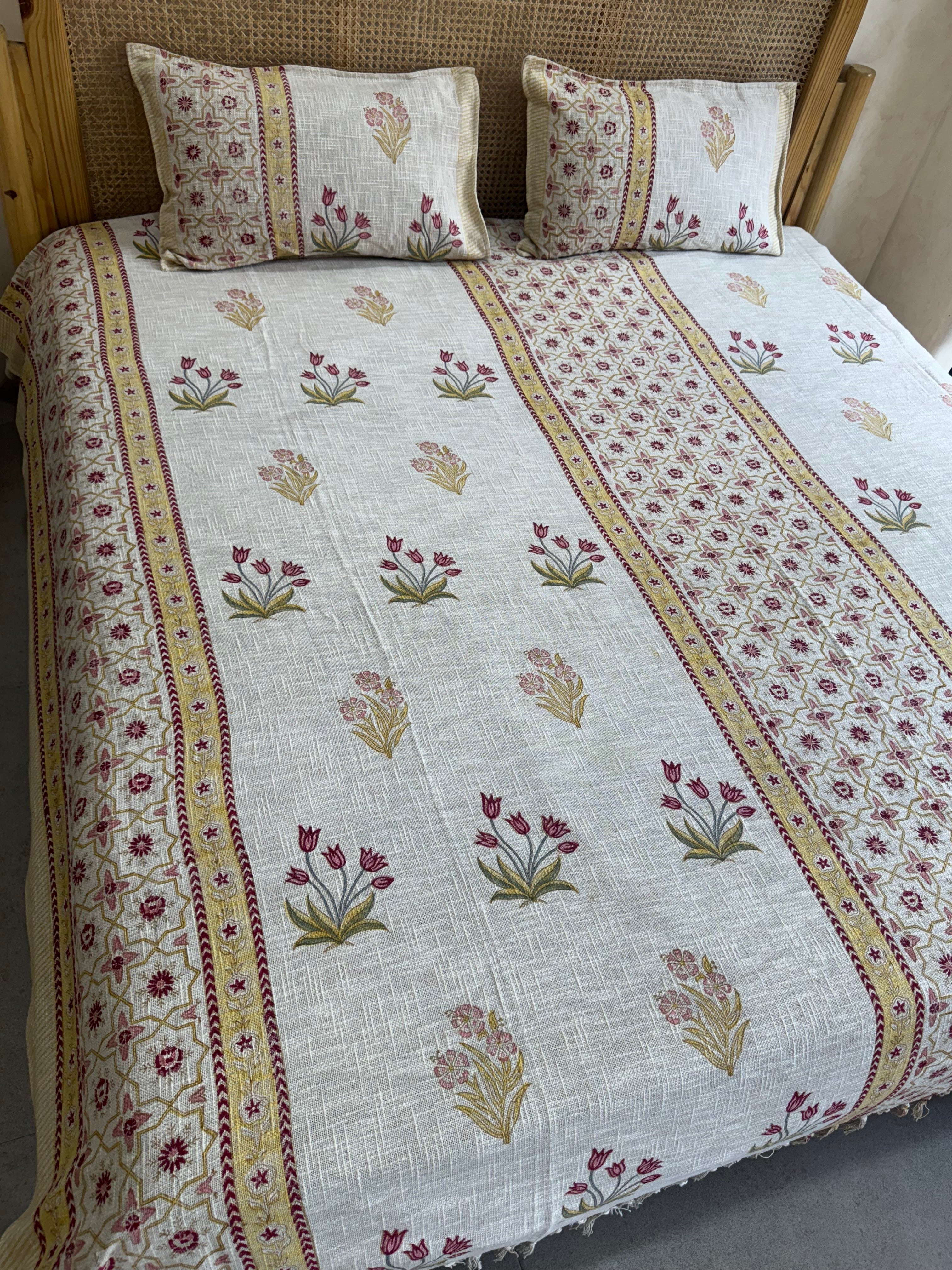 HAND BLOCK PRINTED JUTE BEDCOVER - 108 by 108 INCHES