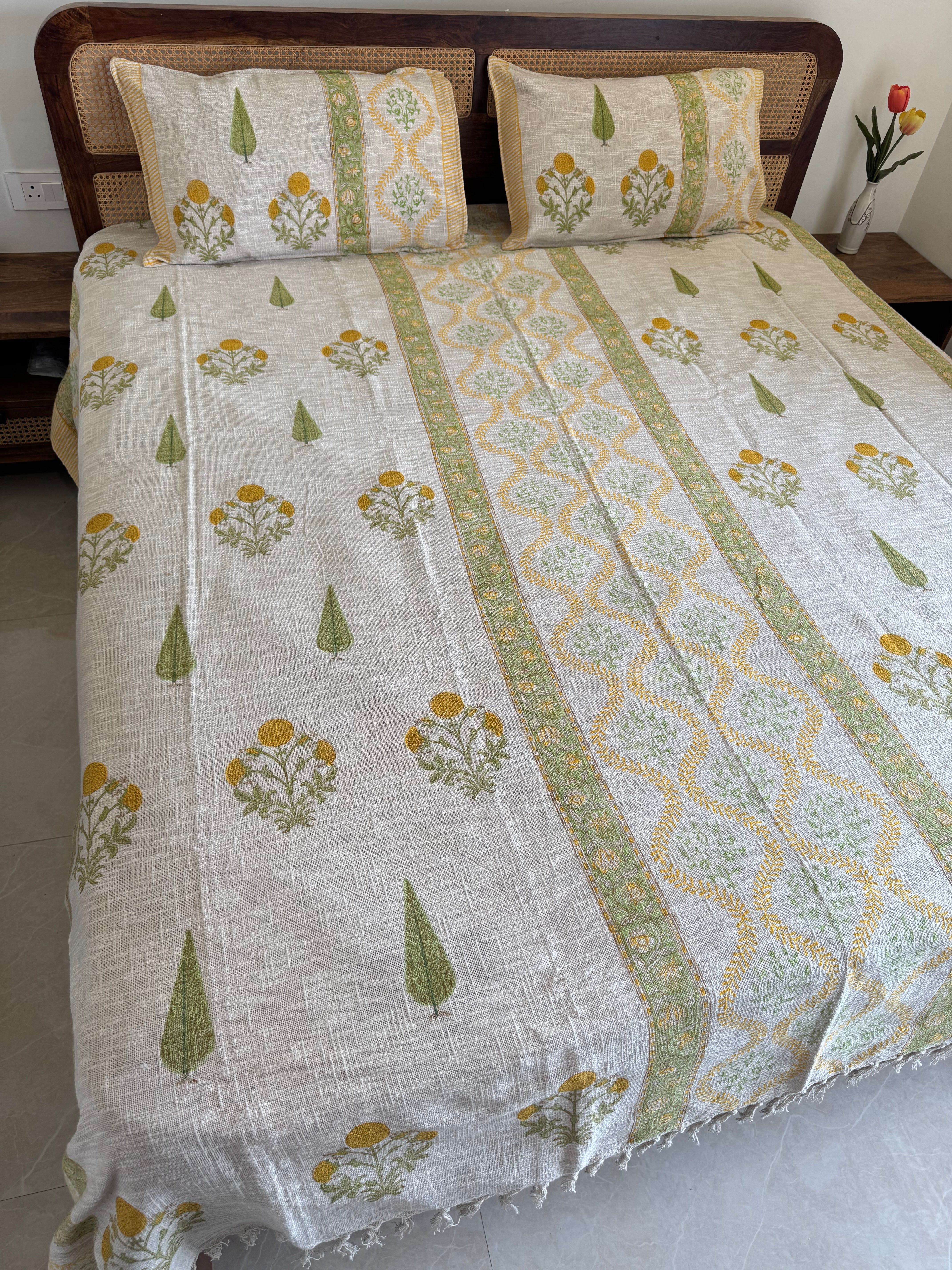 HAND BLOCK PRINTED JUTE BEDCOVER - 108 by 108 INCHES