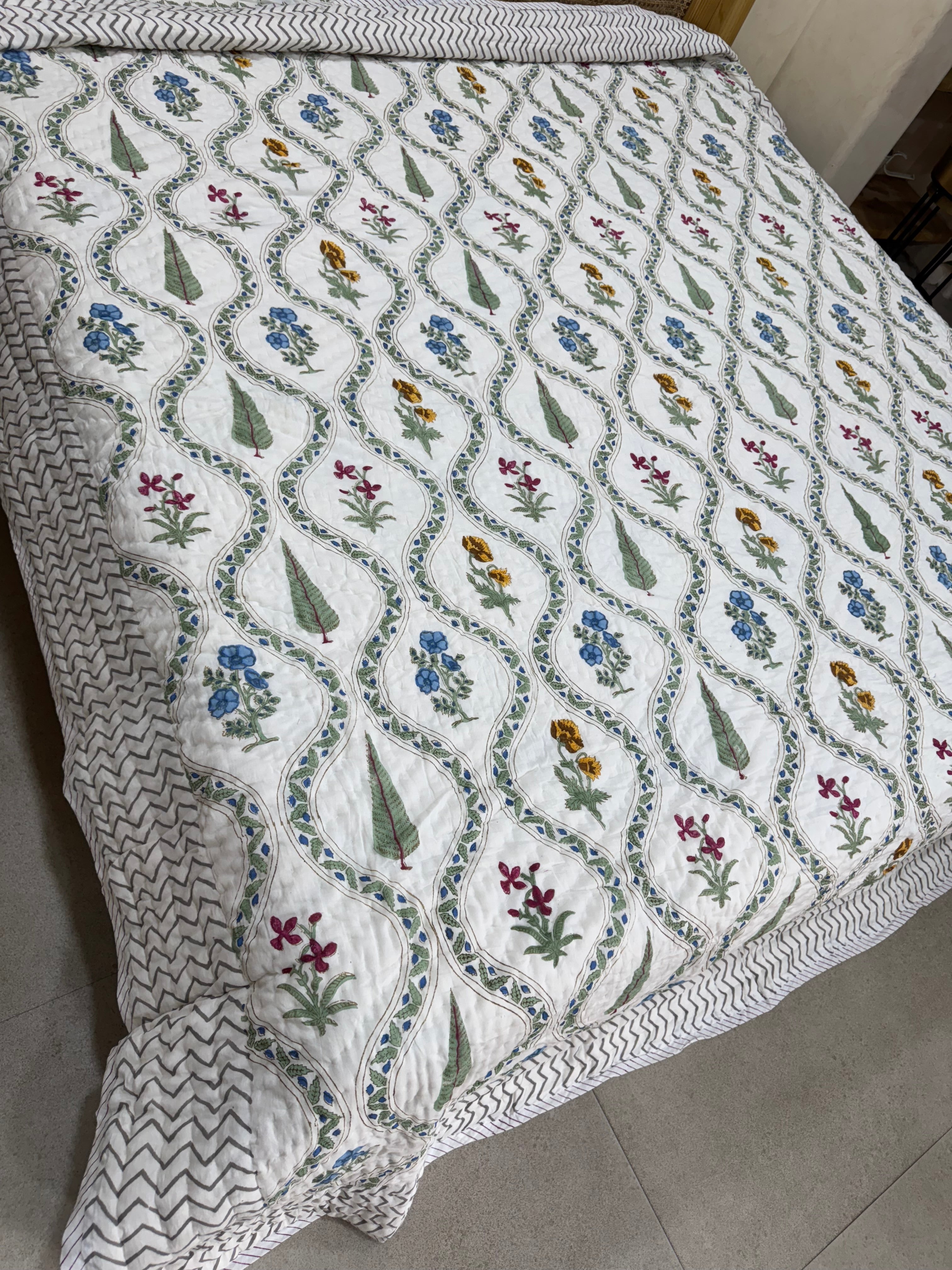 MALIKA HAND BLOCK PRINTED REVERSIBLE QUILT (DOUBLE BED)