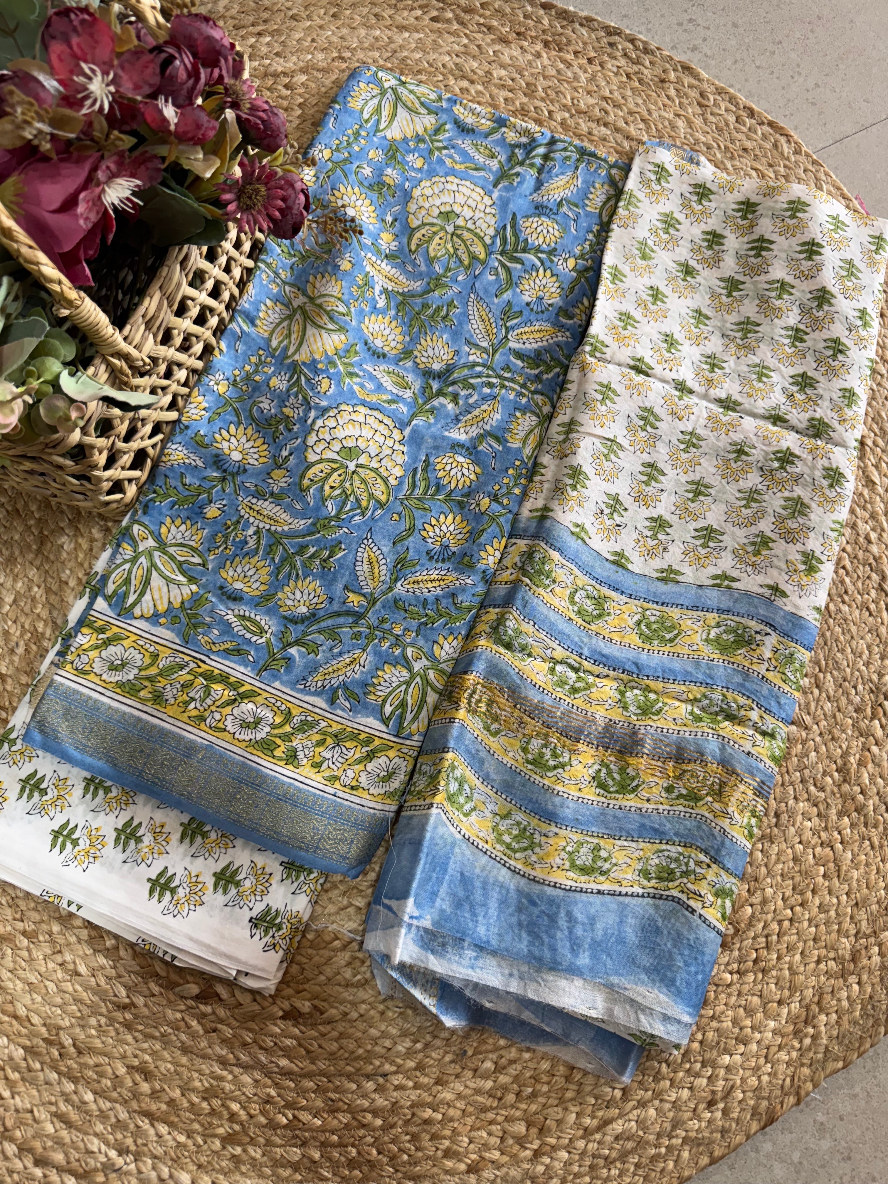 HAND BLOCK PRINTED MAHESHWARI UNSTITCHED SUIT