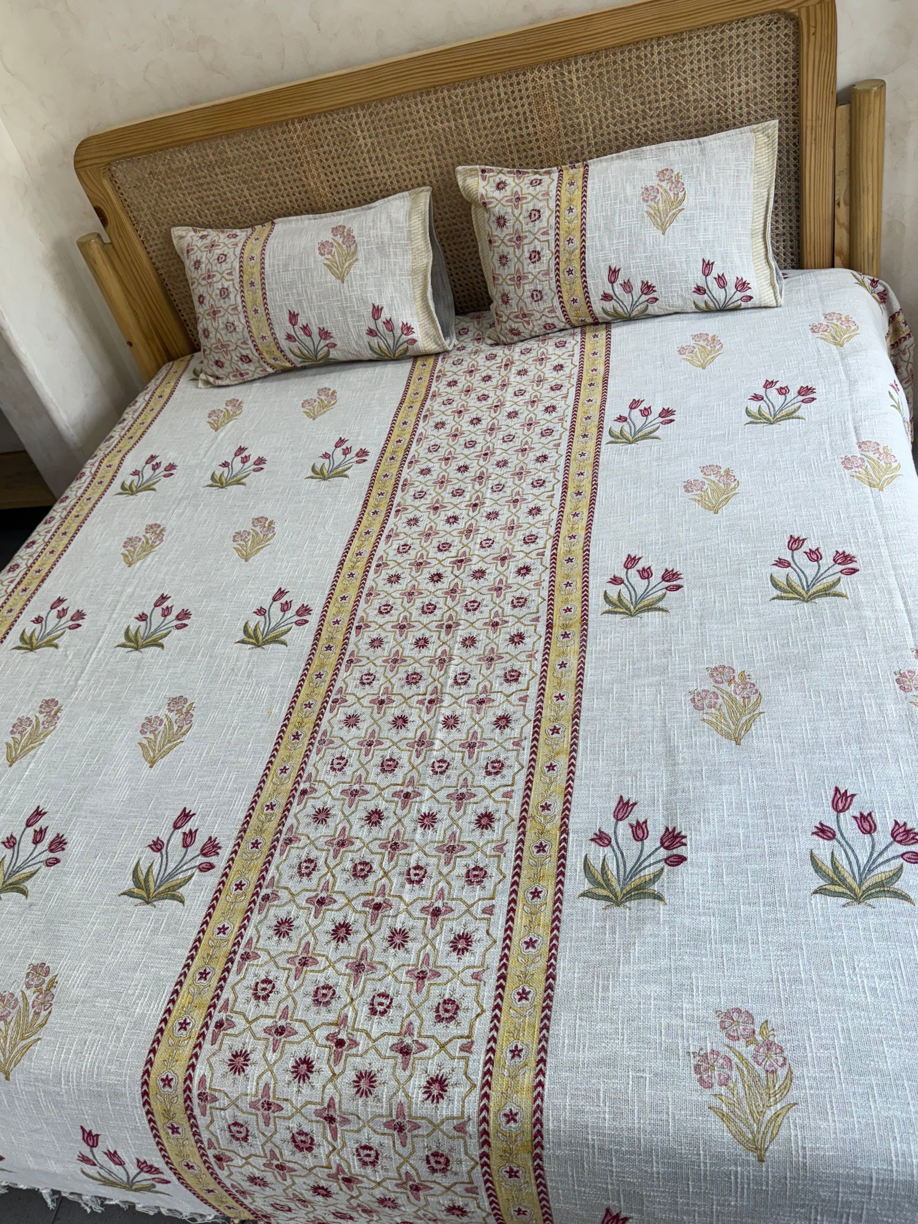 HAND BLOCK PRINTED JUTE BEDCOVER - 108 by 108 INCHES