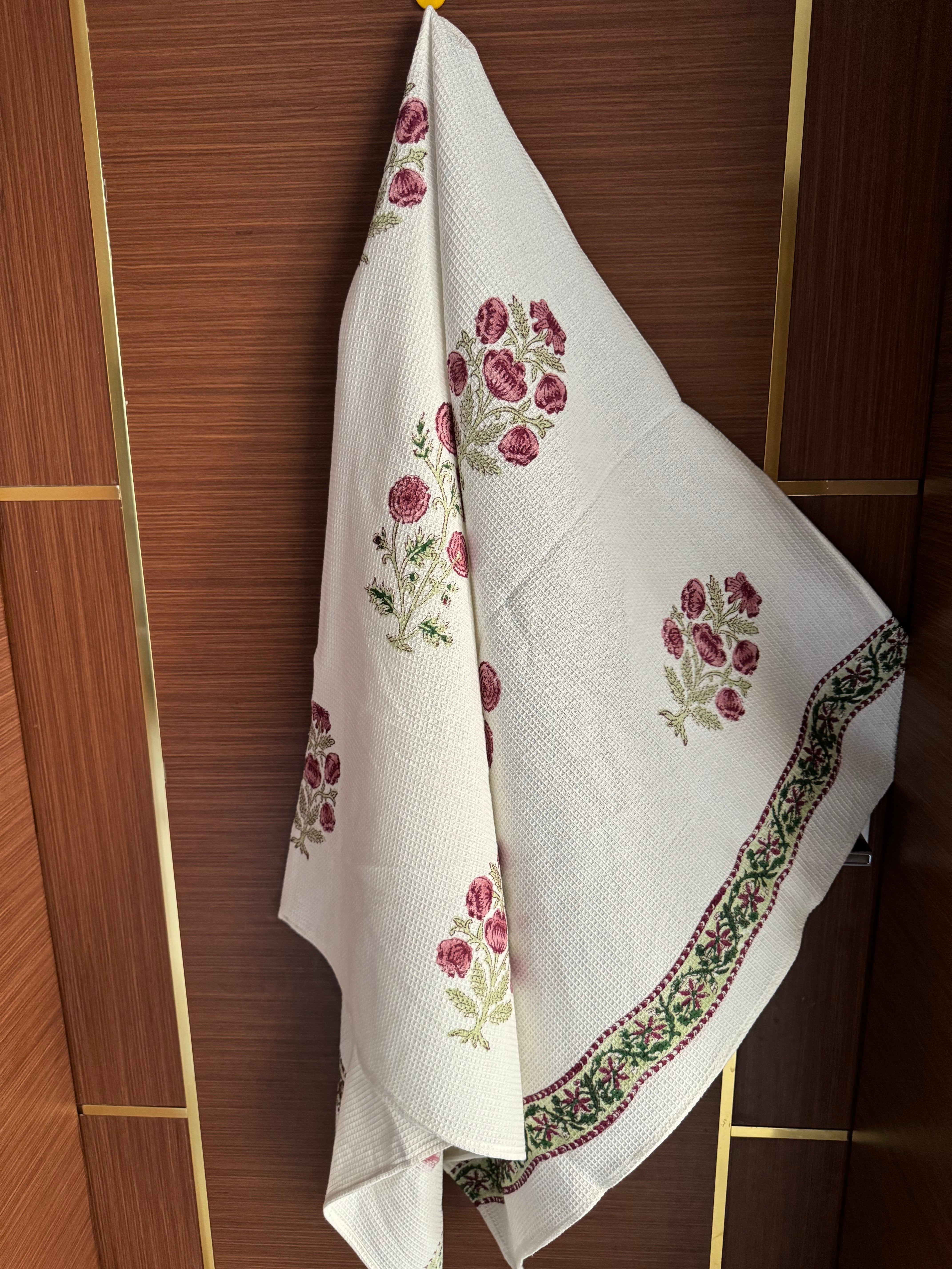 ROSEATE HAND BLOCK PRINTED BODY & HAND TOWEL SET