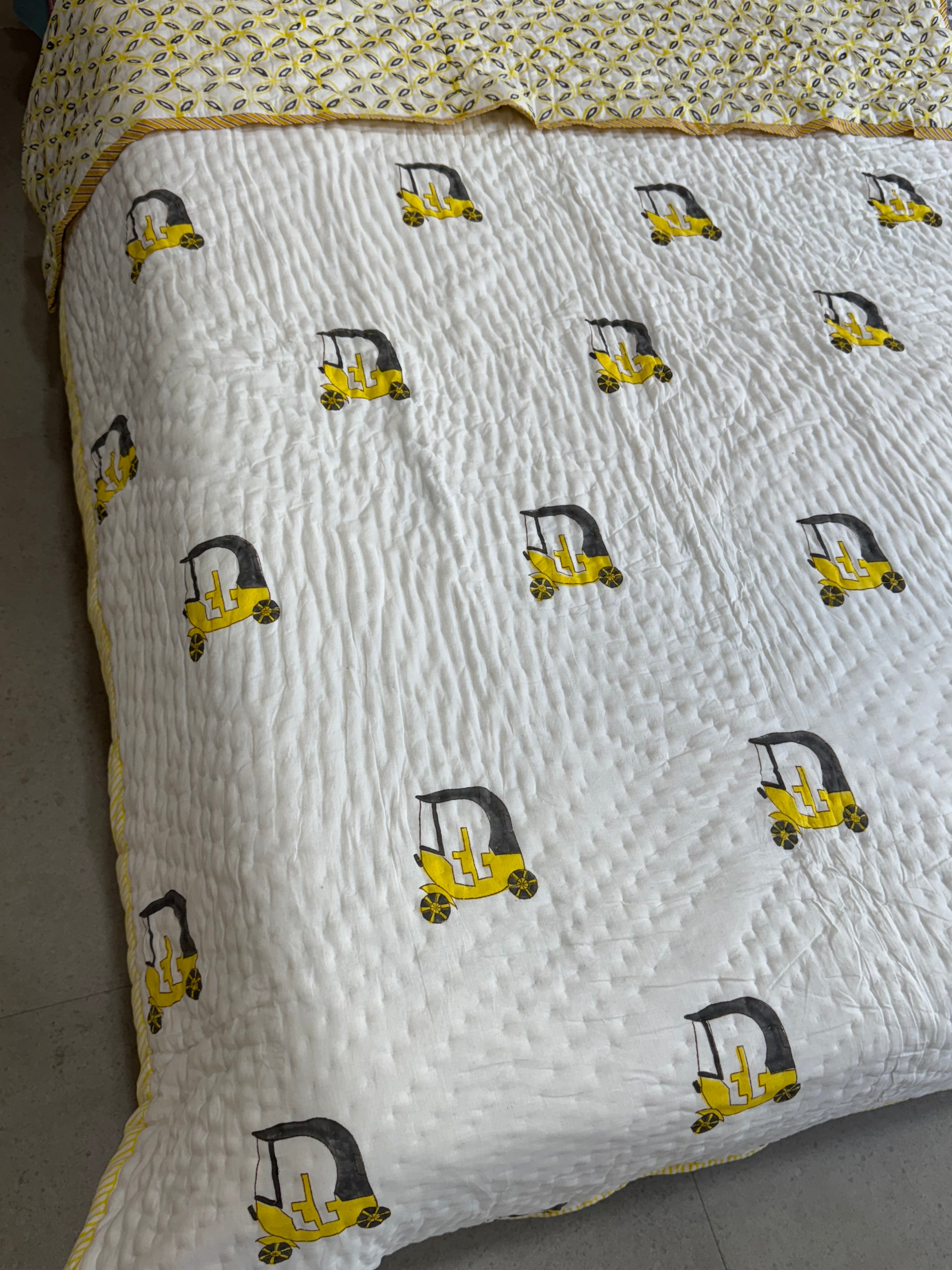 SINGLE BED HANDBLOCK PRINTED REVERSIBLE MULMUL KIDS QUILT (5 years till Adult Size)