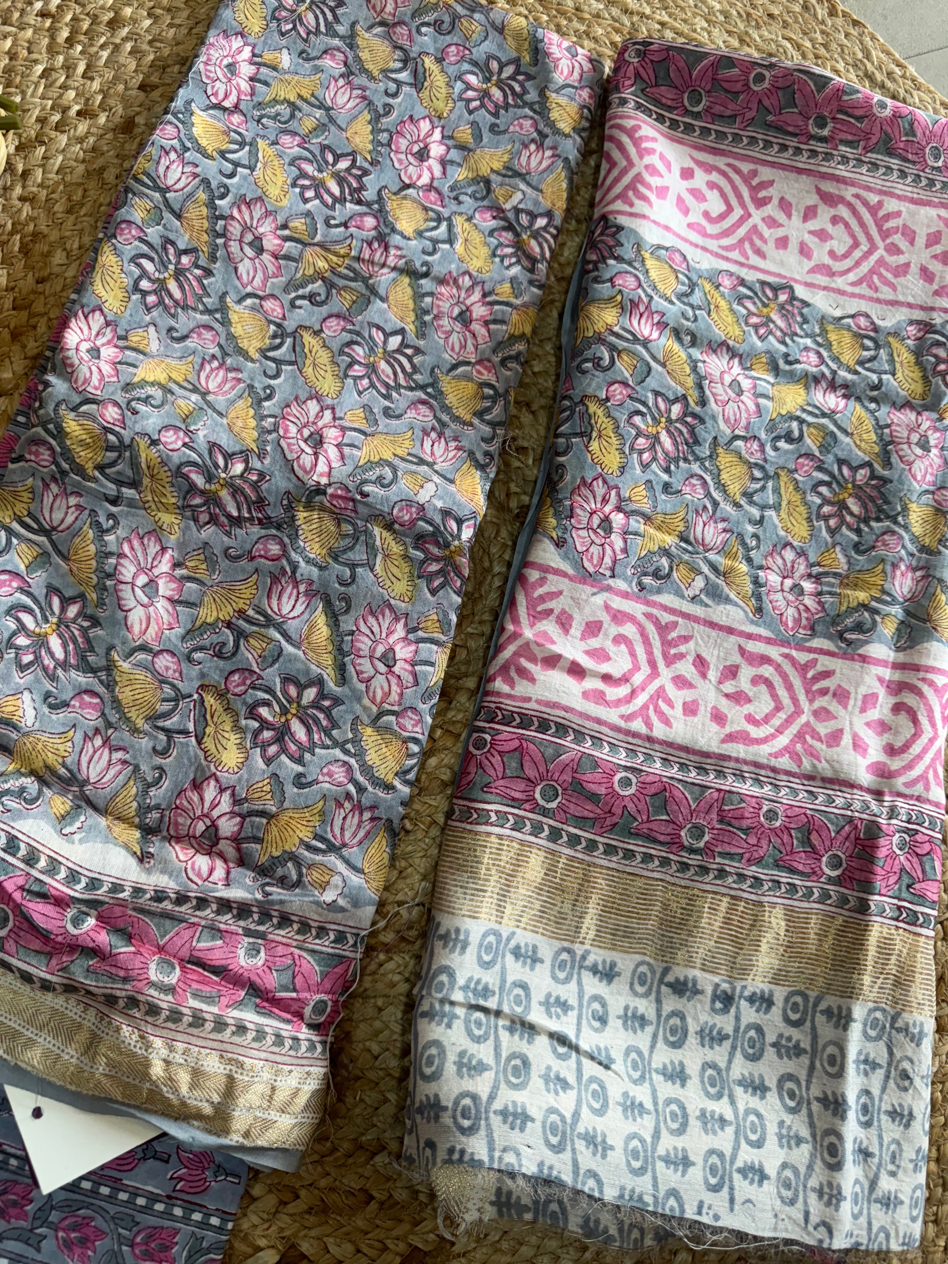 HAND BLOCK PRINTED MAHESHWARI UNSTITCHED SUIT