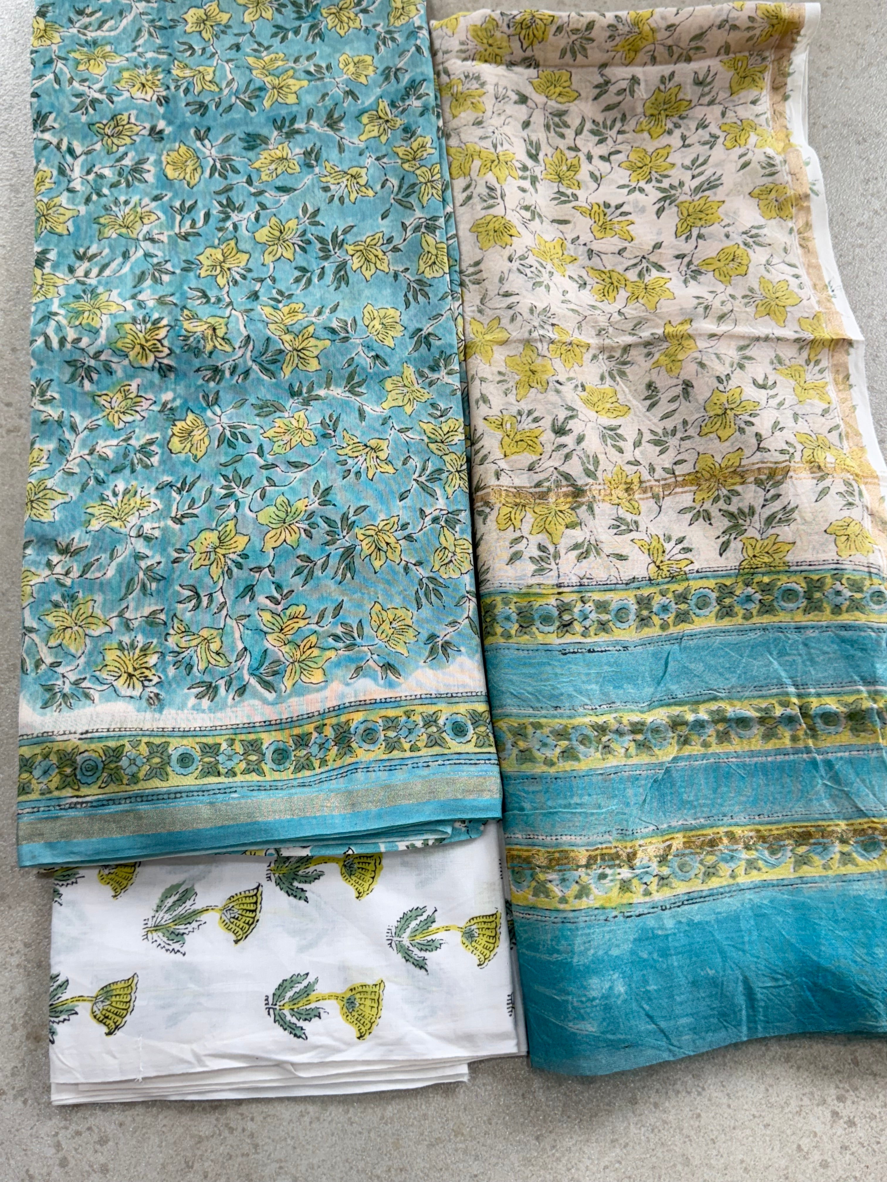 HAND BLOCK PRINTED CHANDERI UNSTITCHED SUIT