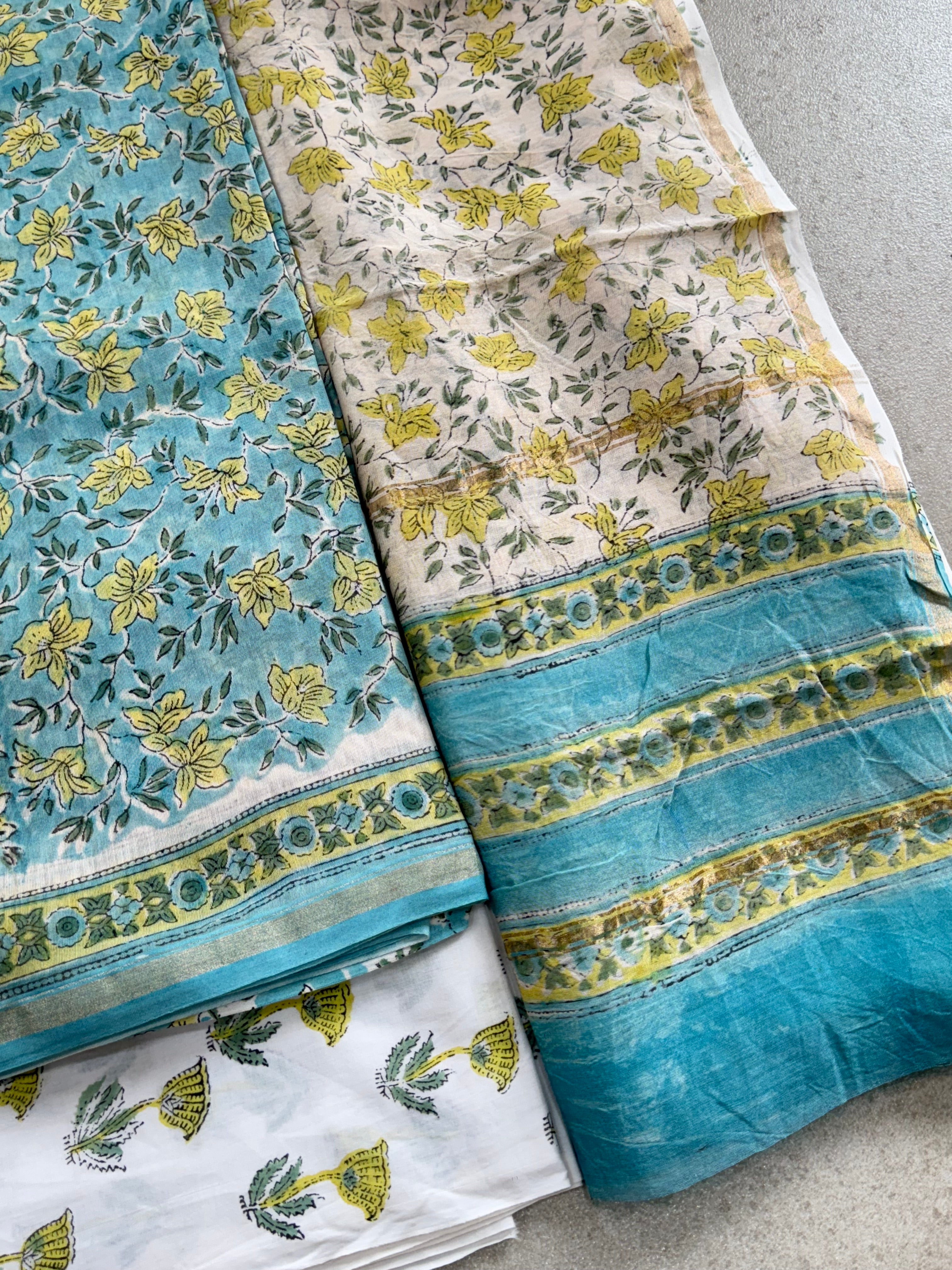 HAND BLOCK PRINTED CHANDERI UNSTITCHED SUIT