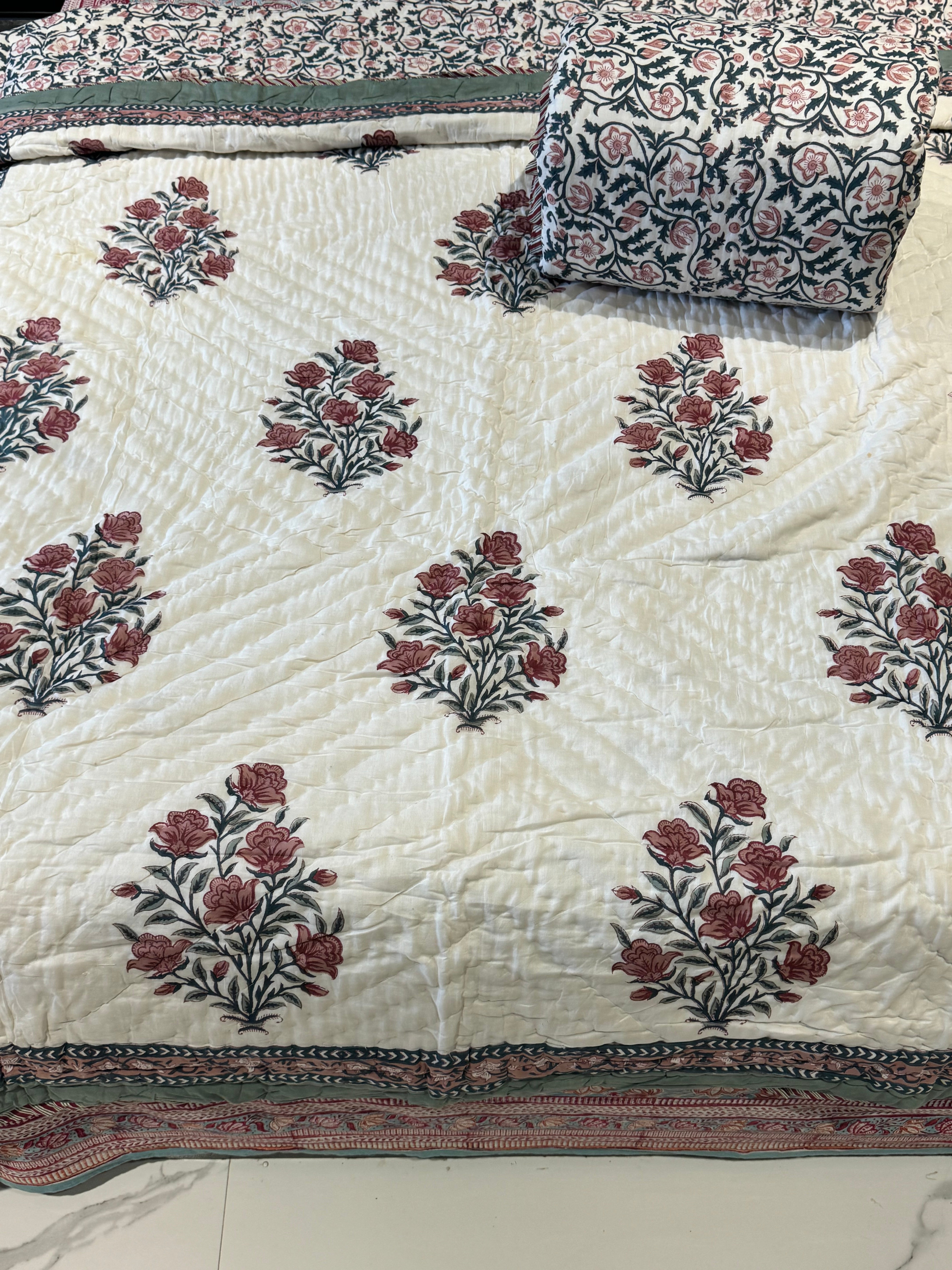 TERRACOTTA HANDBLOCK PRINTED SINGLE QUILT