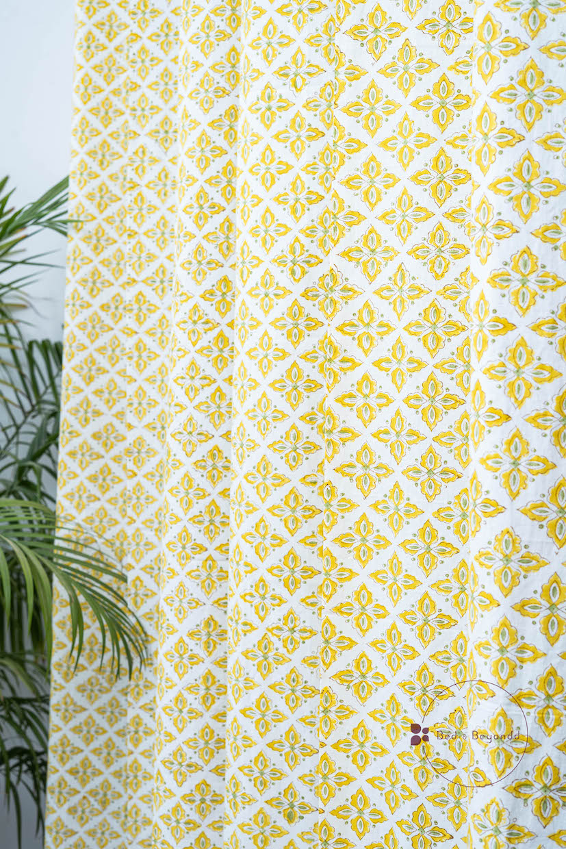 YELLOW MARIGOLD DARK HANDBLOCK PRINTED CURTAIN
