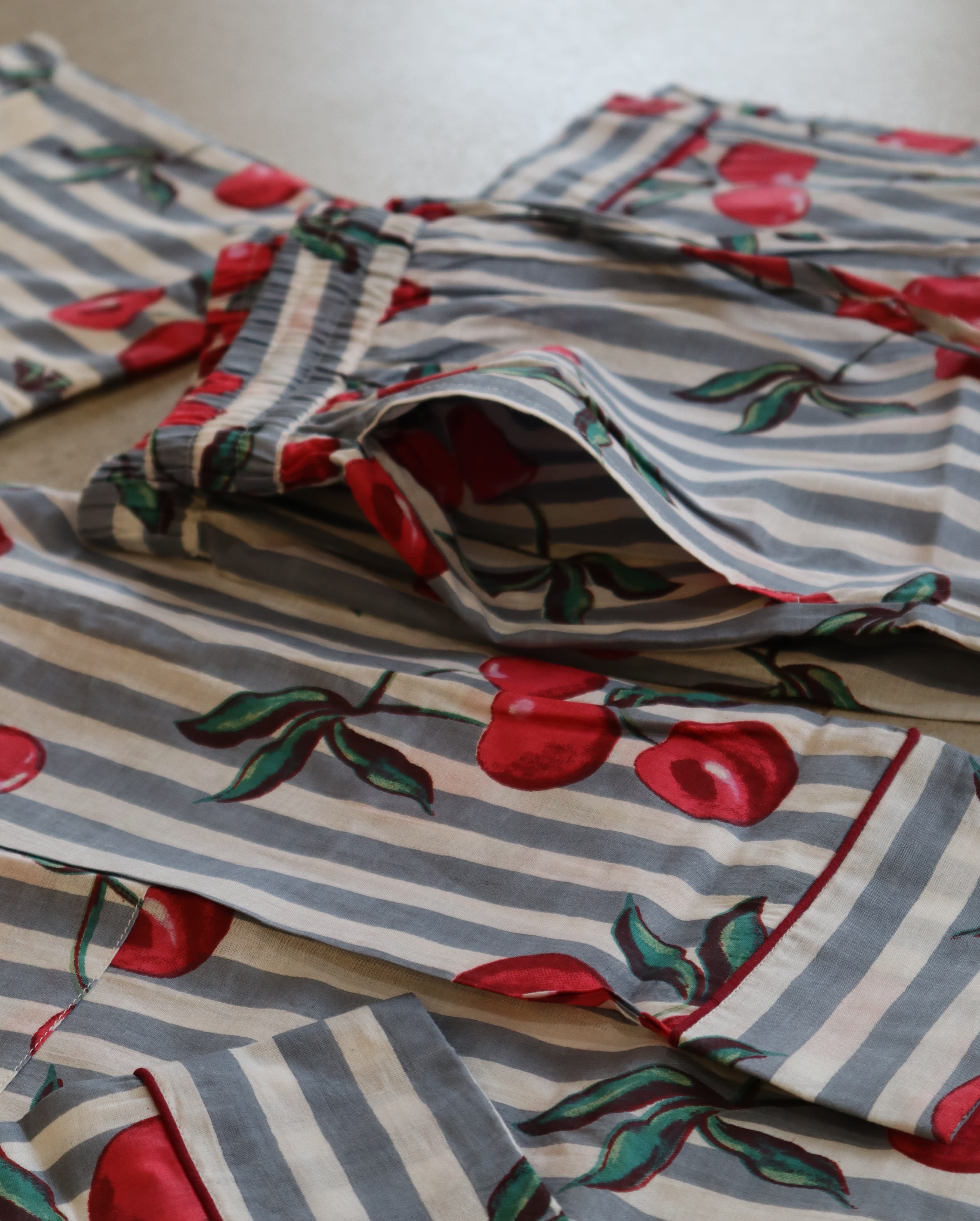 GREY CHERRY FULL SHIRT AND FULL PAJAMA