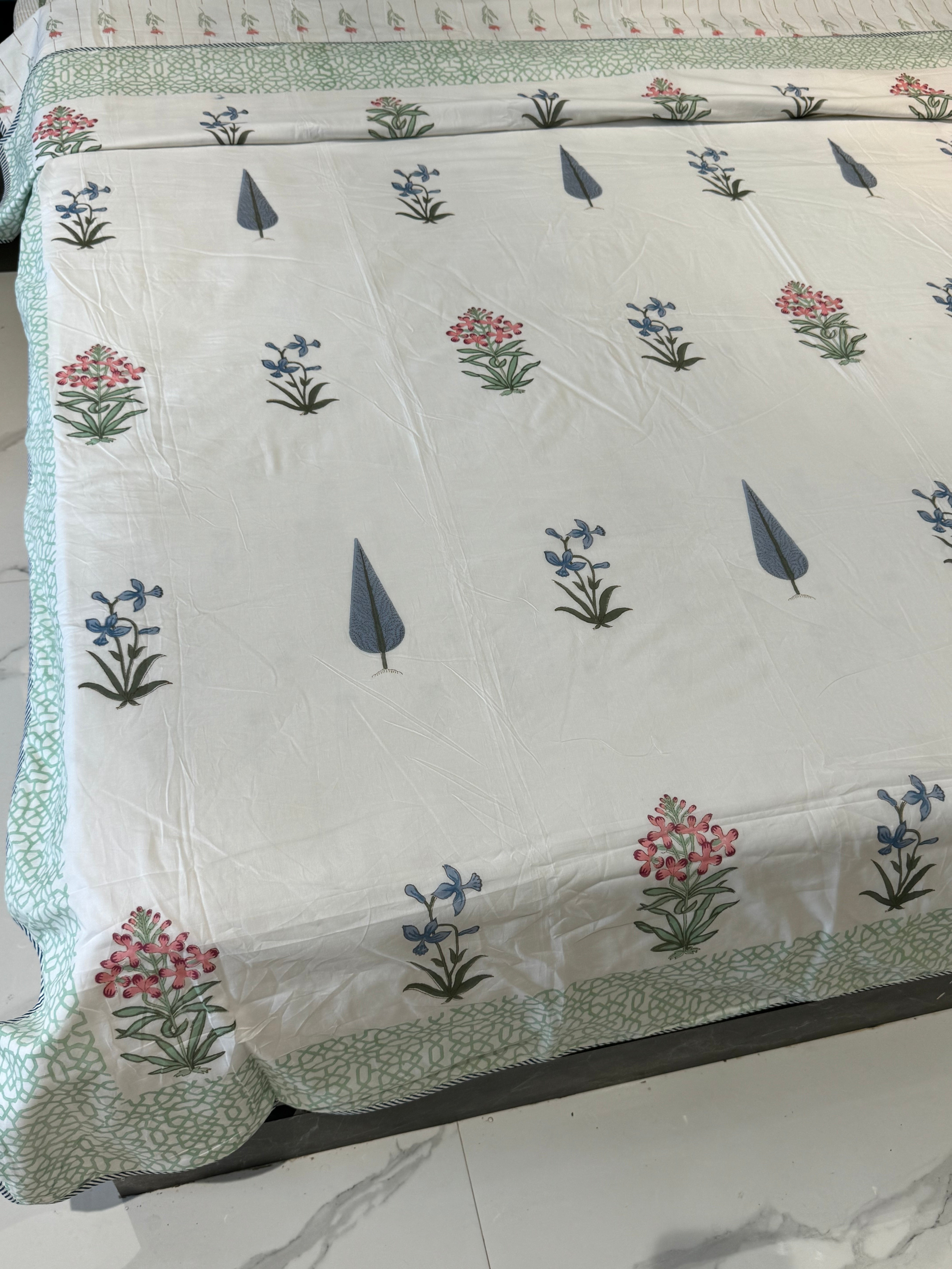 IRISH BEAUTY HANDBLOCK PRINTED REVERSIBLE MULMUL DOHAR