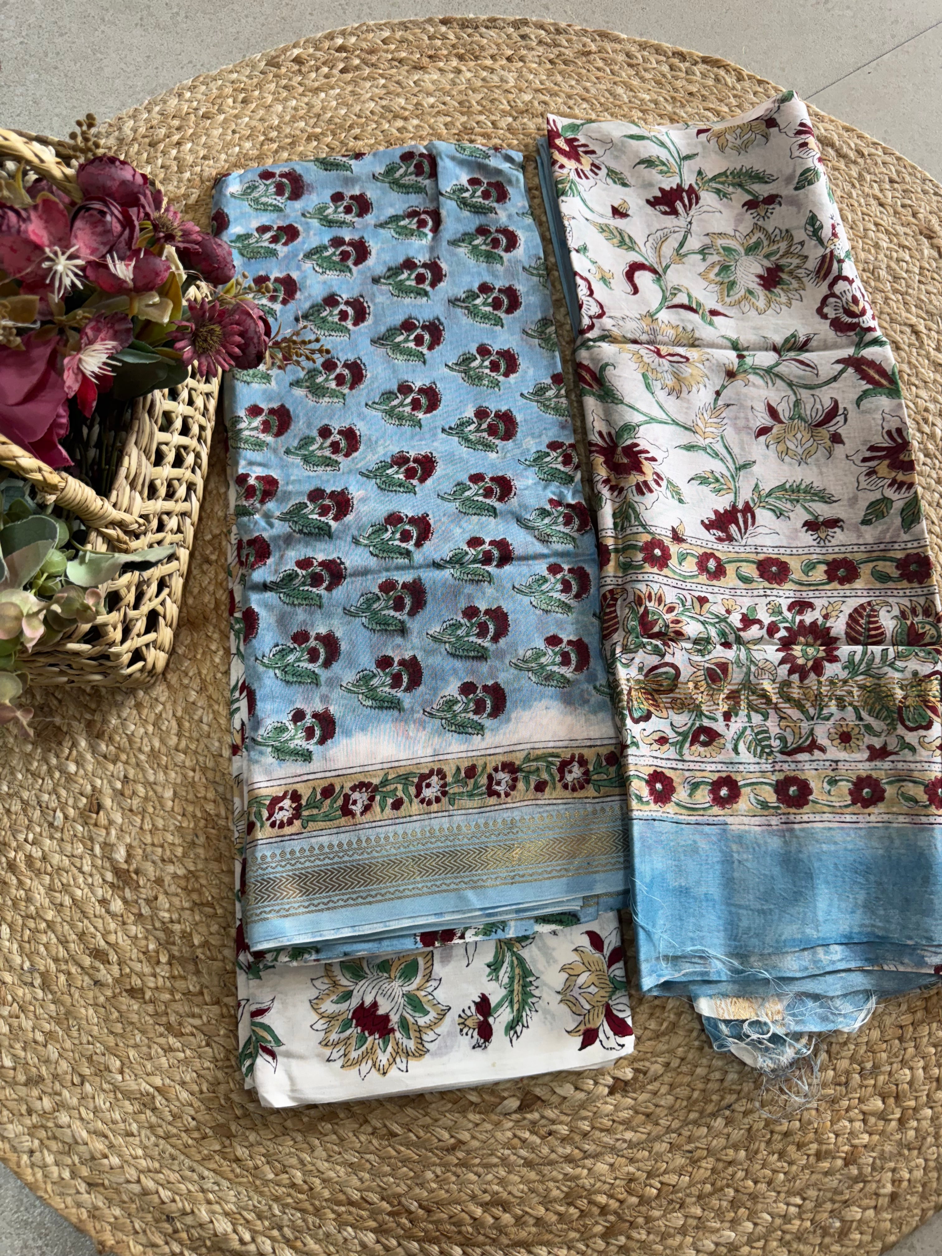 HAND BLOCK PRINTED MAHESHWARI UNSTITCHED SUIT