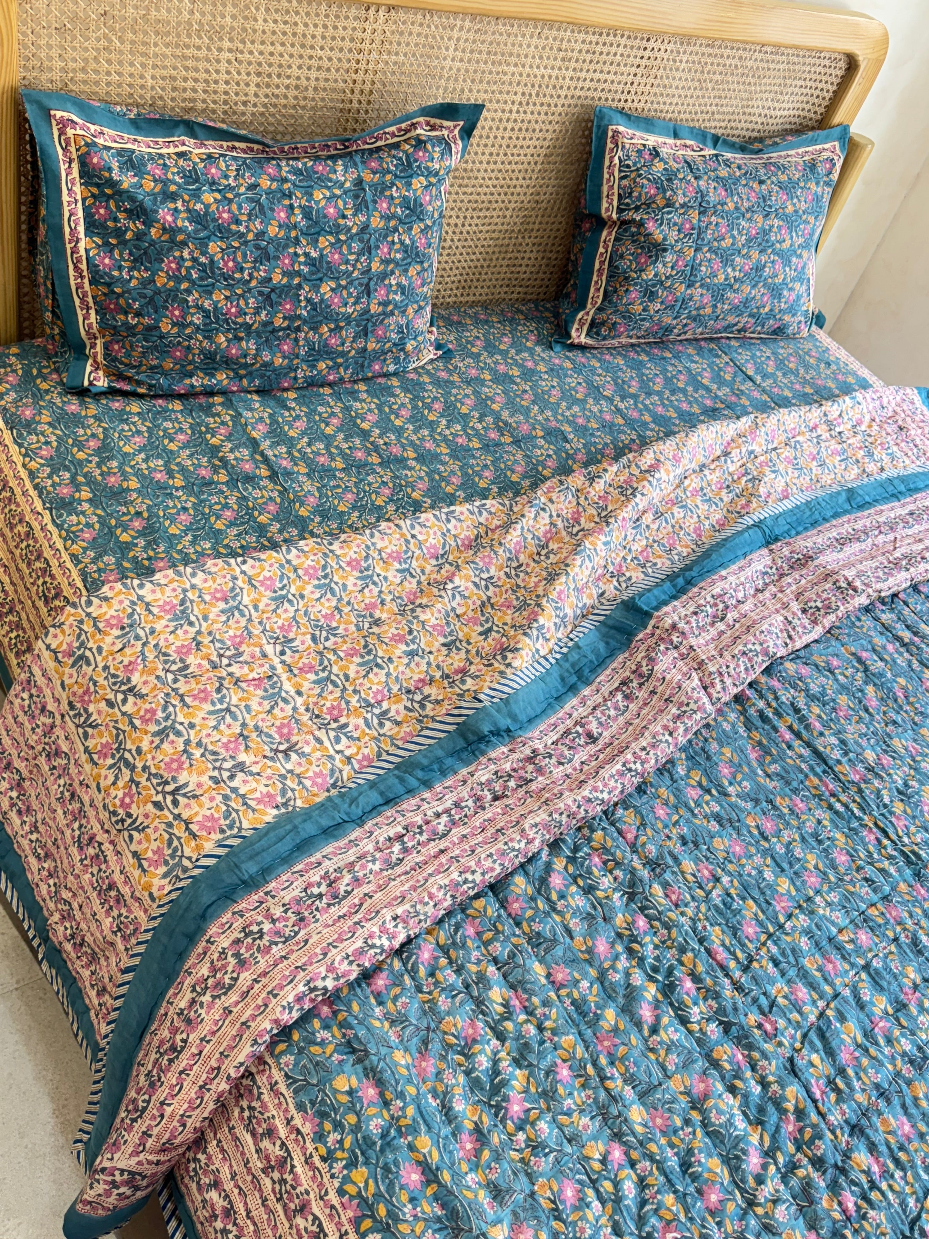 FESTIVE HAND BLOCK PRINTED BEDDING SET