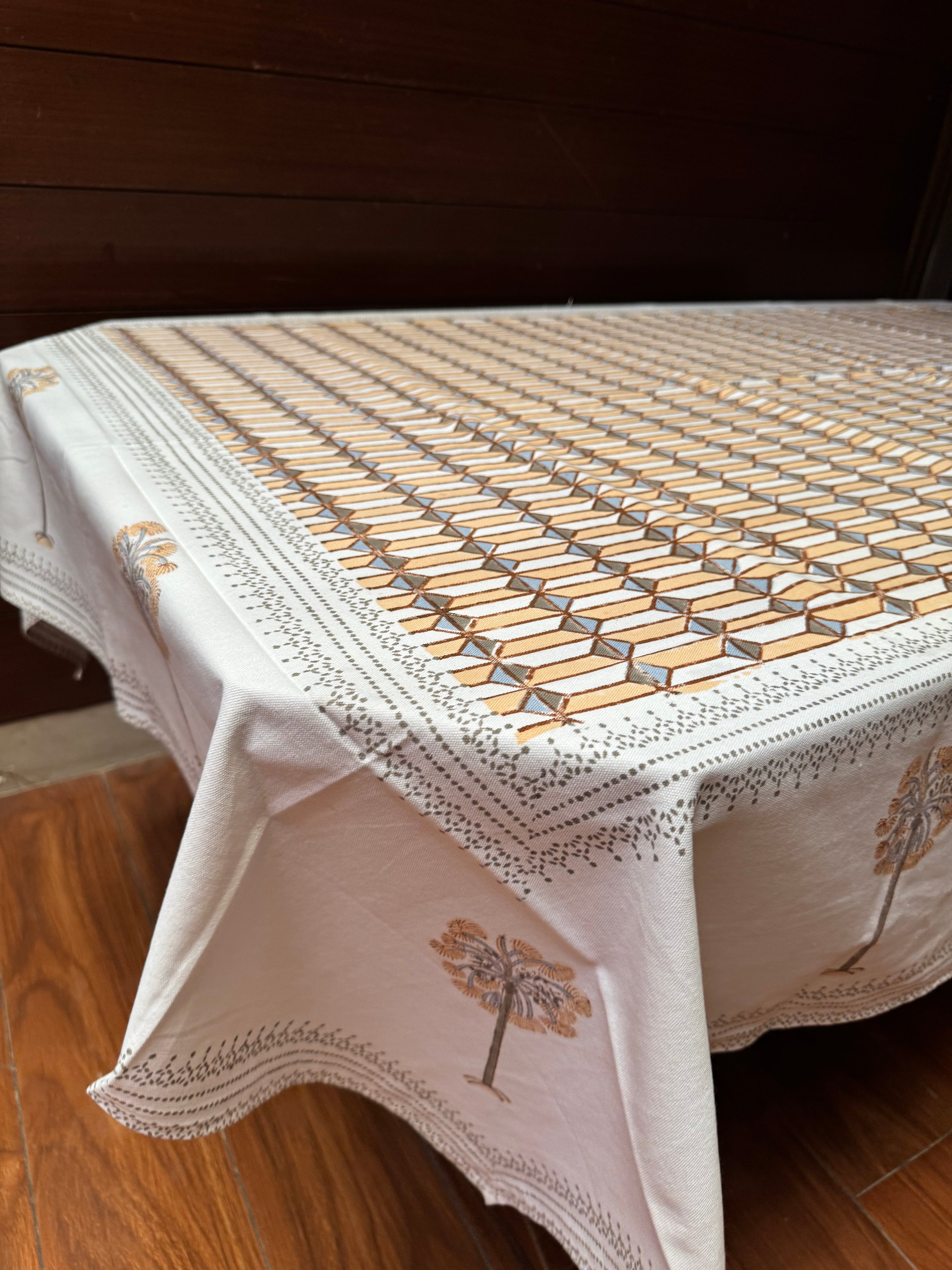 SIX SEATER HANDBLOCK PRINTED TABLECLOTH