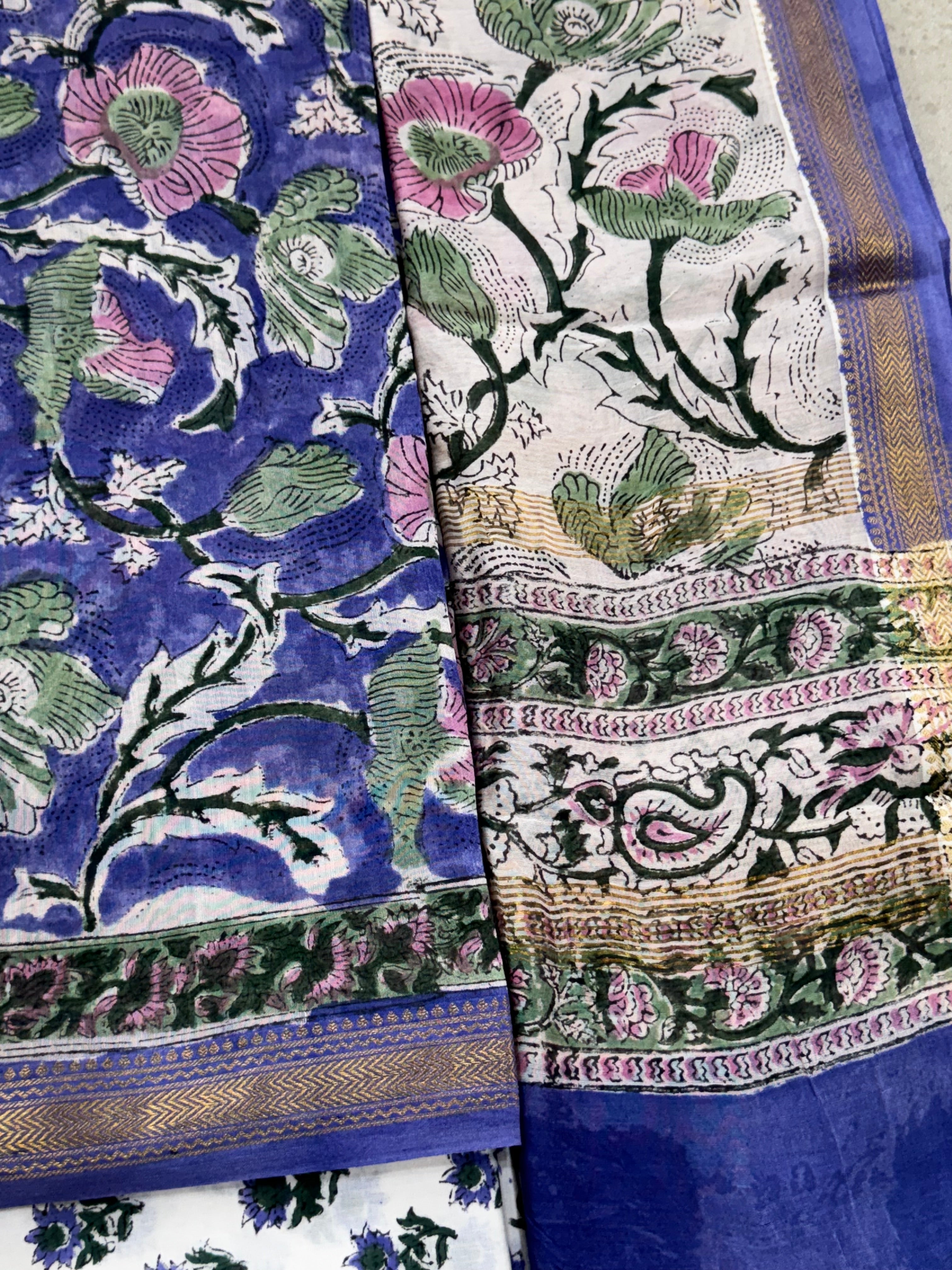 HAND BLOCK PRINTED MAHESHWARI UNSTITCHED SUIT