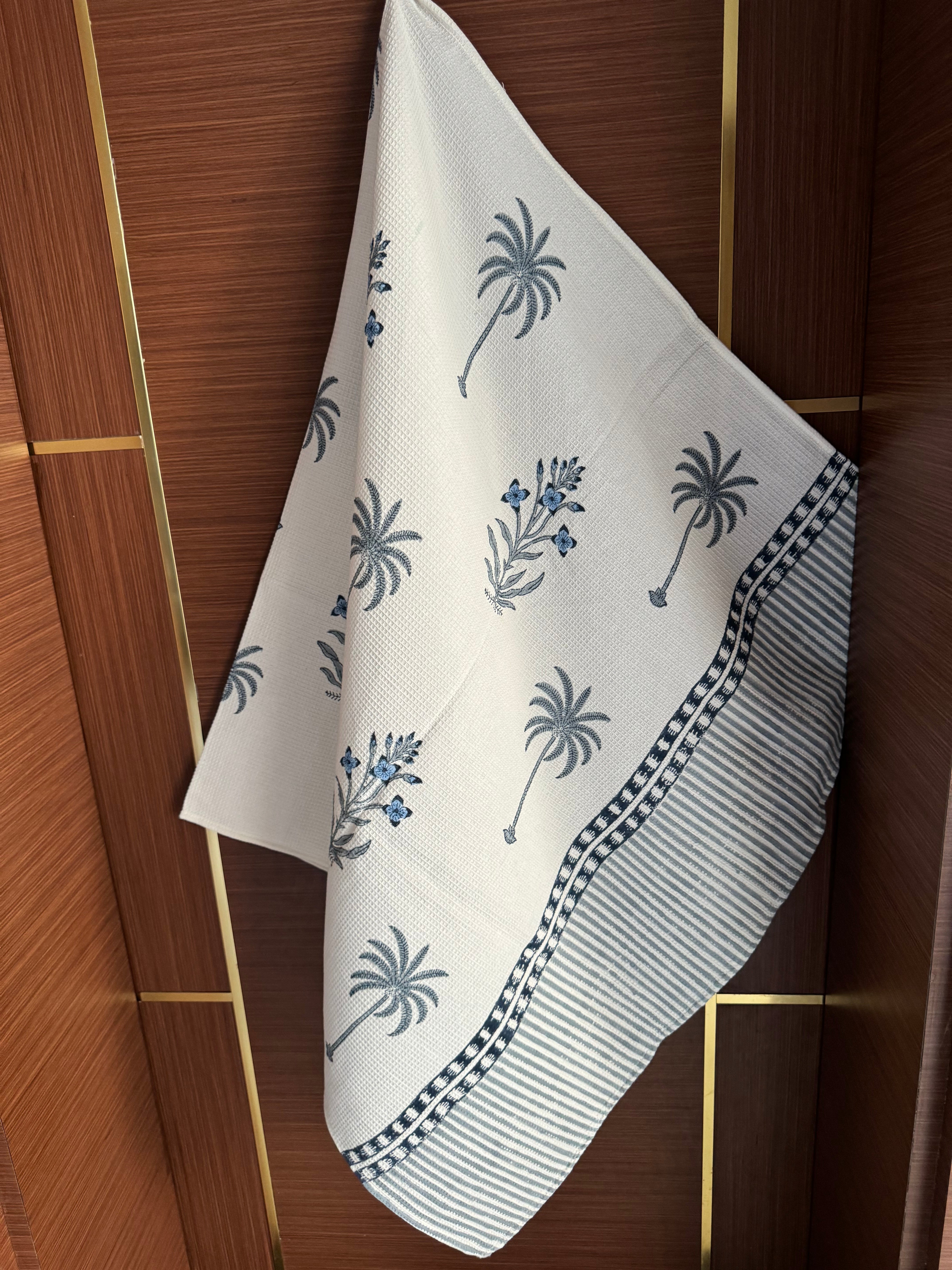 TROPICAL PALM HAND BLOCK PRINTED BODY & HAND TOWEL SET
