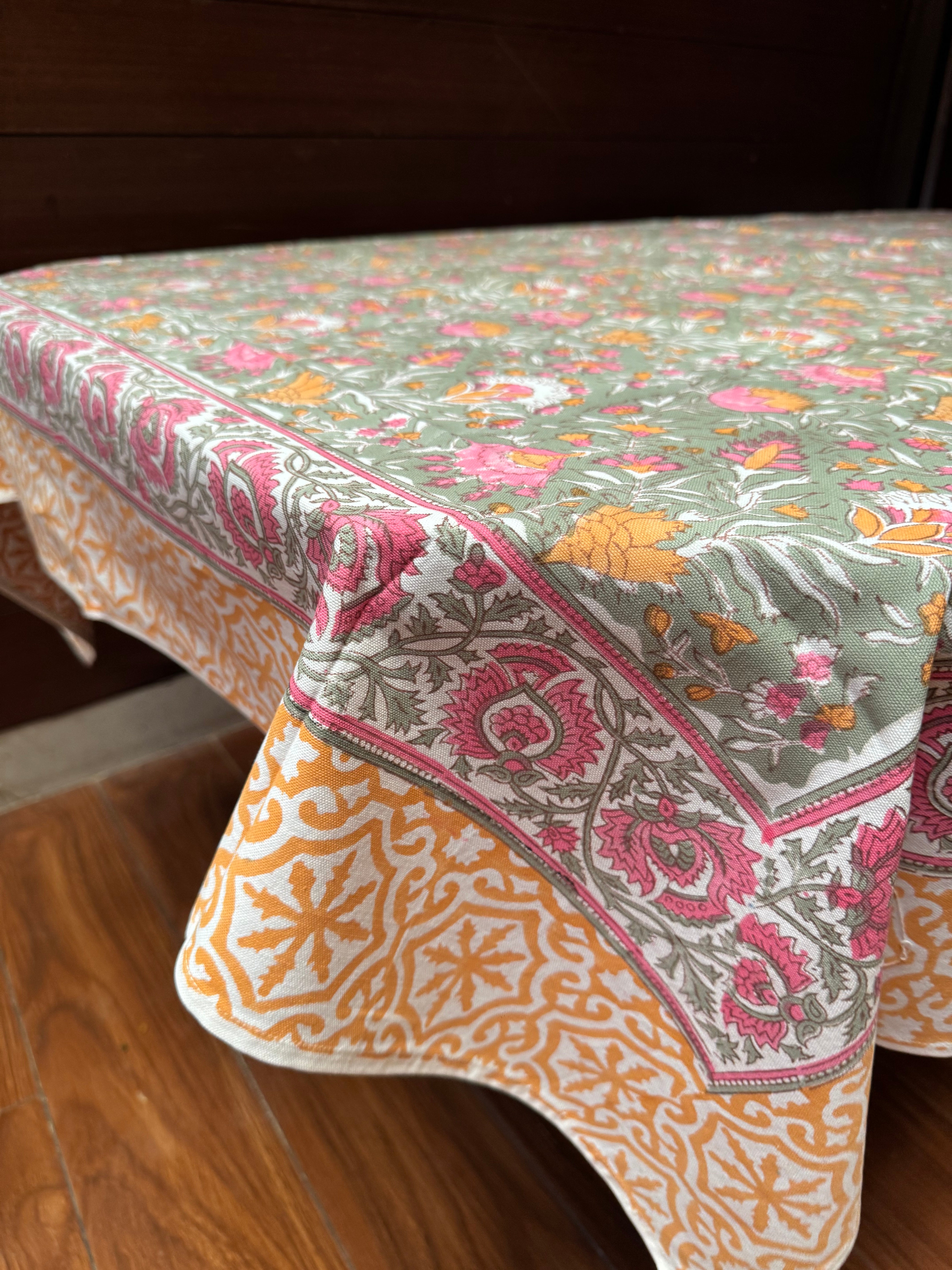 SIX SEATER HANDBLOCK PRINTED TABLECLOTH