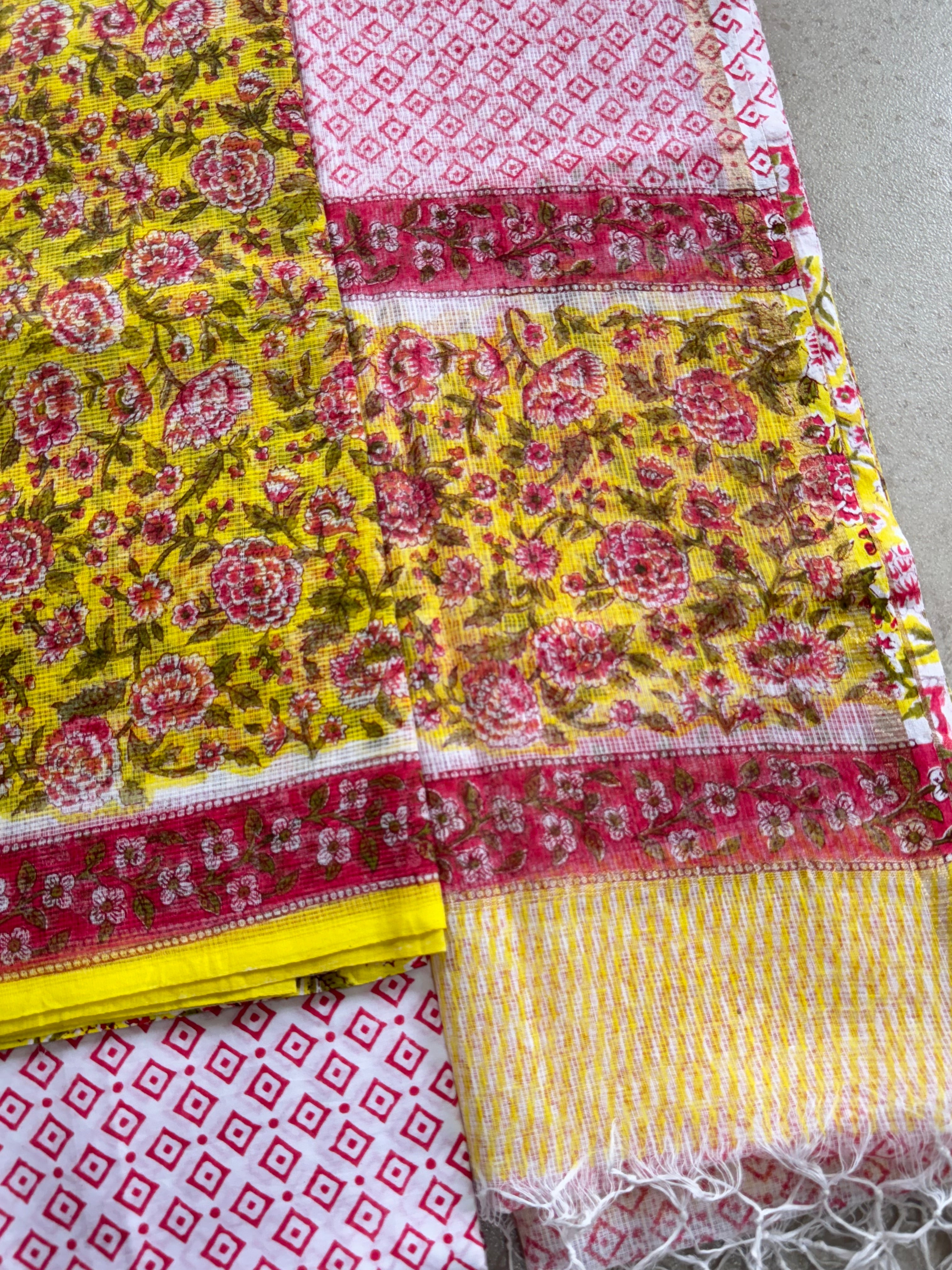 HAND BLOCK PRINTED KOTA WITH KOTA DORIYA DUPATTA UNSTITCHED SUIT