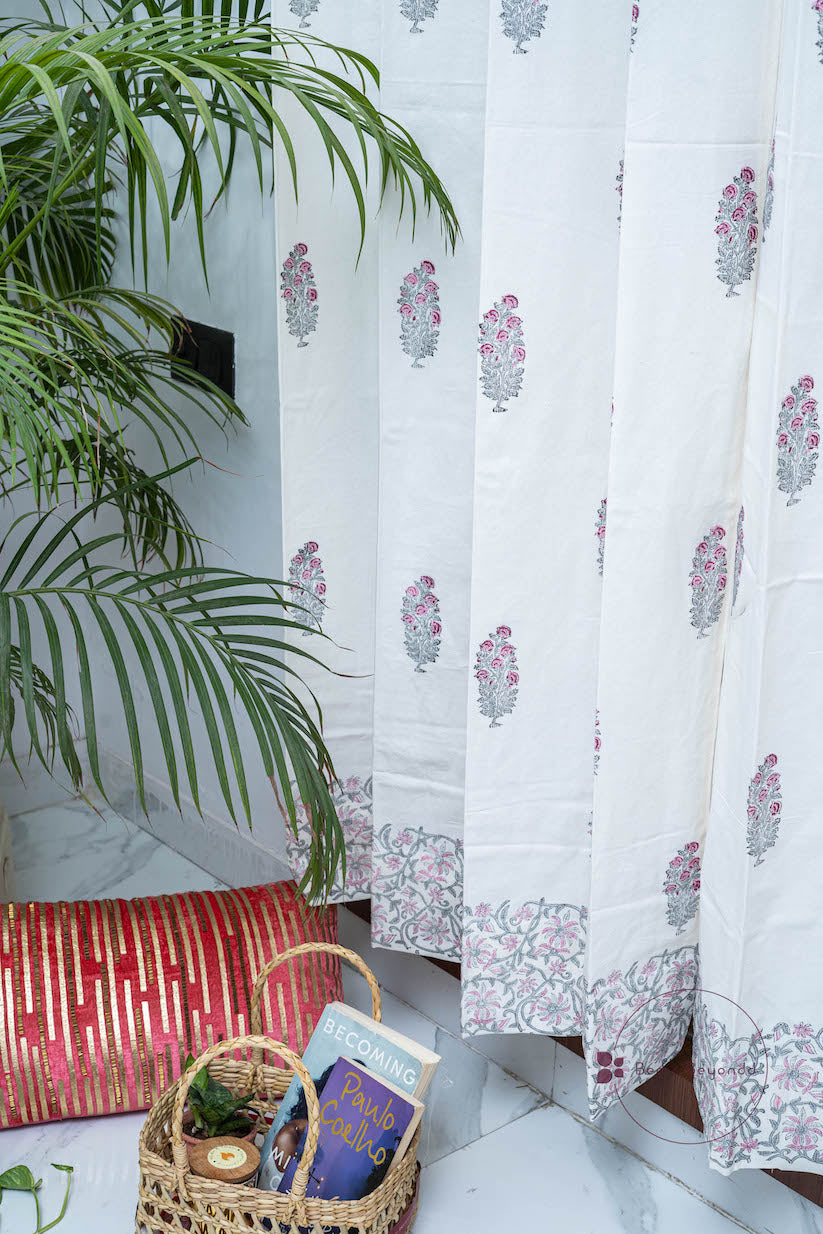 PINK BOOTA HANDBLOCK PRINTED CURTAIN