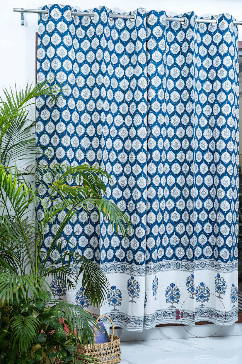 DARK BLUE HANDBLOCK PRINTED CURTAIN