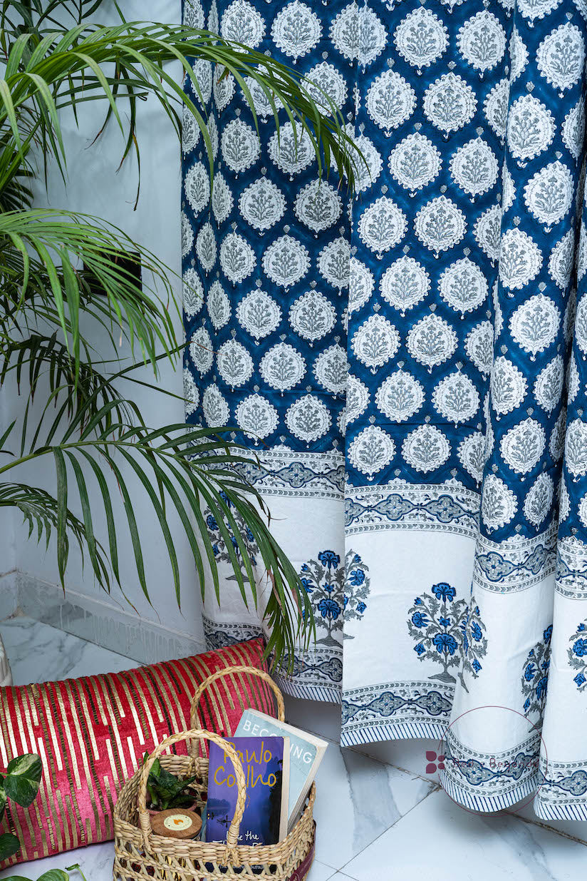 DARK BLUE HANDBLOCK PRINTED CURTAIN