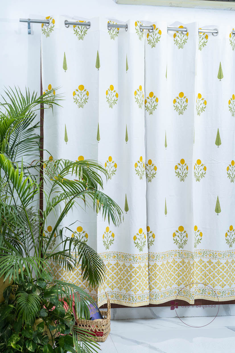 YELLOW MARIGOLD LIGHT HANDBLOCK PRINTED CURTAIN