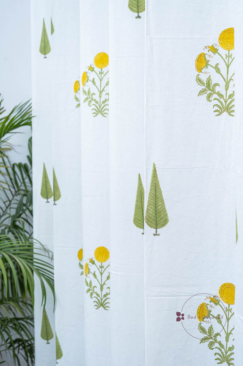 YELLOW MARIGOLD LIGHT HANDBLOCK PRINTED CURTAIN