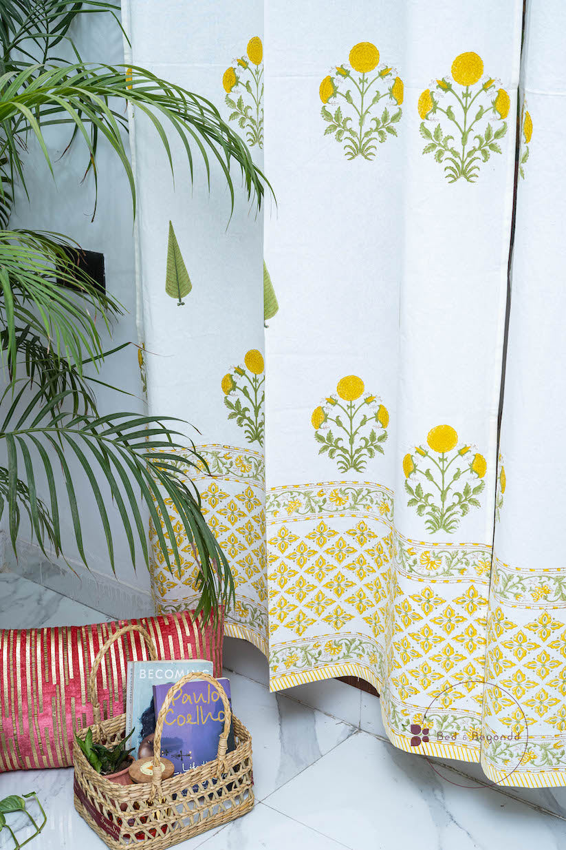 YELLOW MARIGOLD LIGHT HANDBLOCK PRINTED CURTAIN