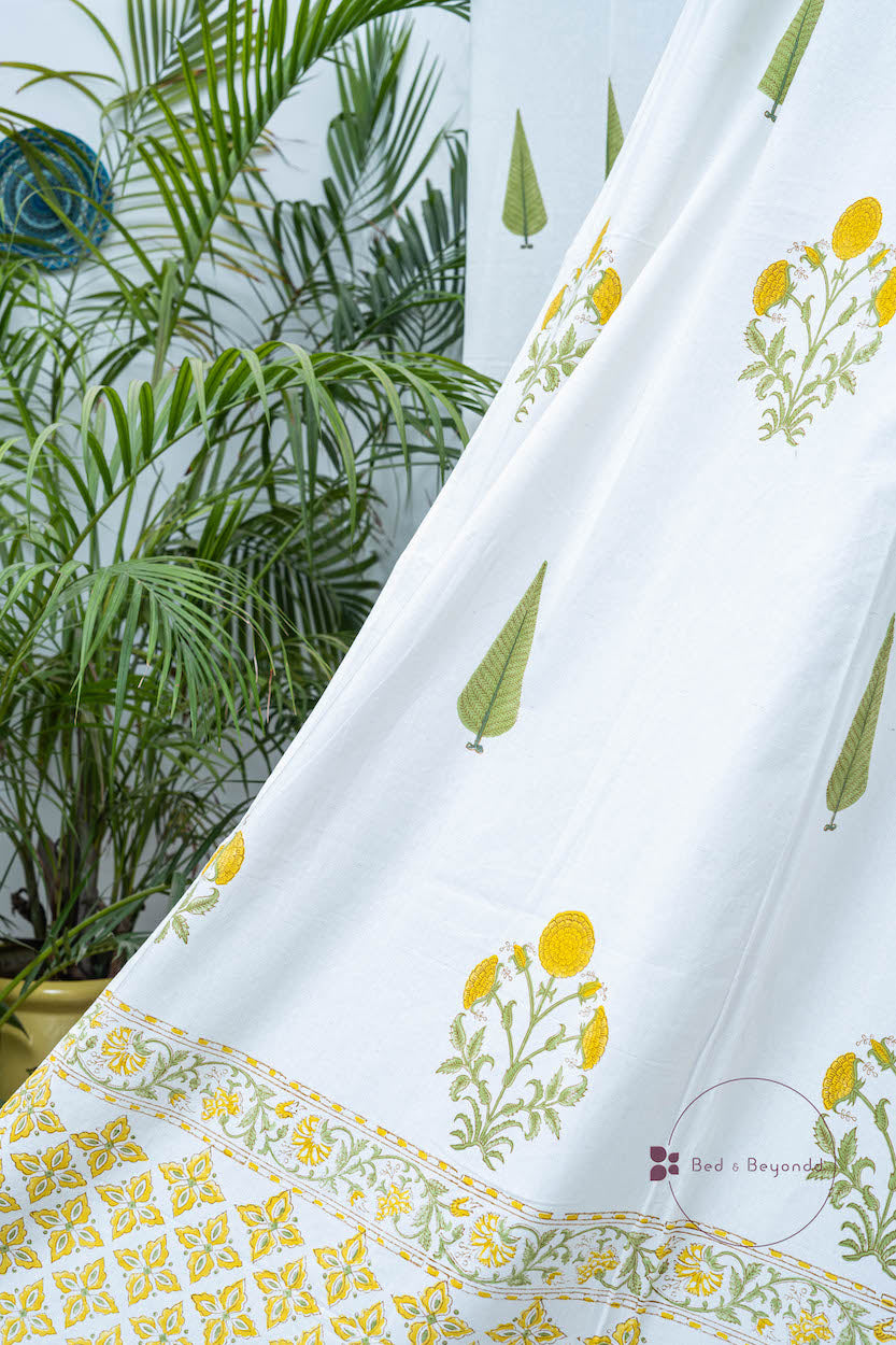 YELLOW MARIGOLD LIGHT HANDBLOCK PRINTED CURTAIN