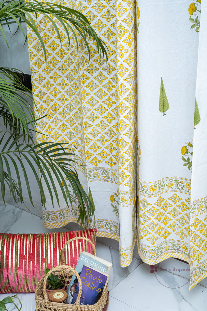 YELLOW MARIGOLD LIGHT HANDBLOCK PRINTED CURTAIN